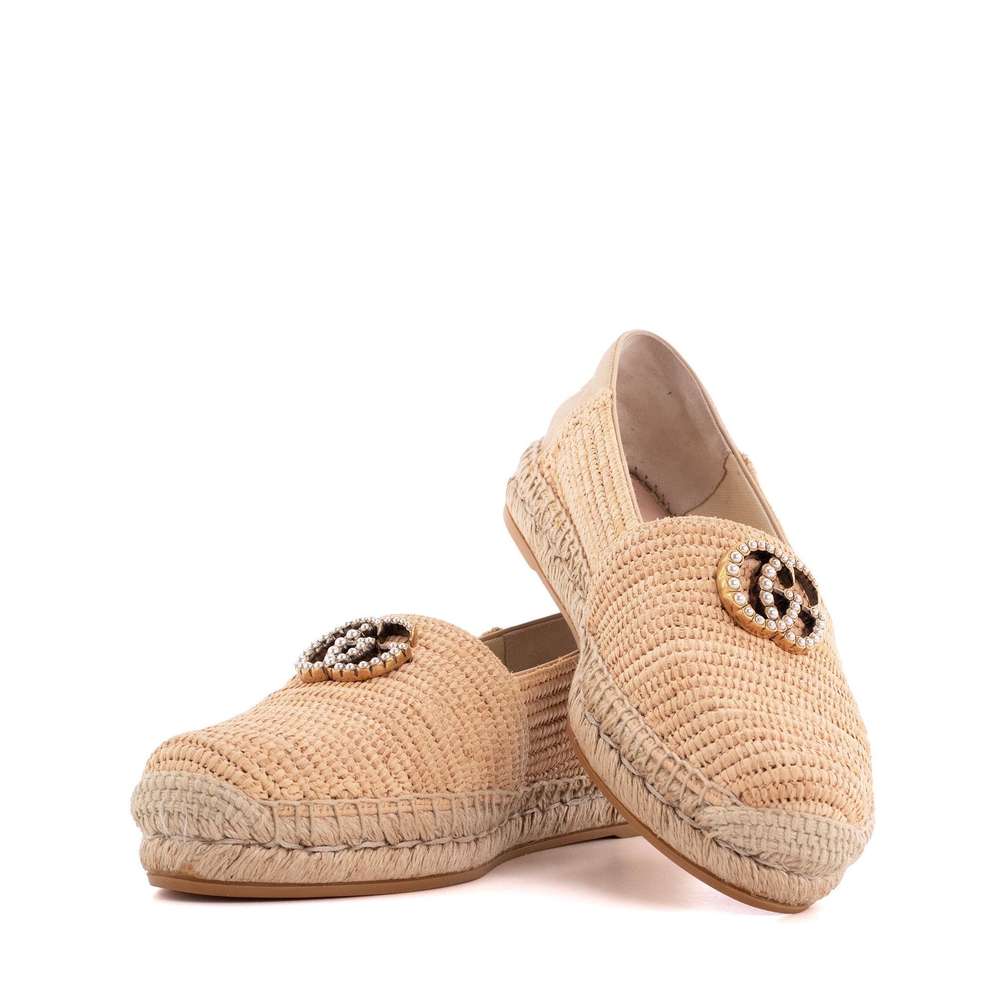 GUCCI - Gucci GG espadrilles in raffia and beige leather (T37.5)