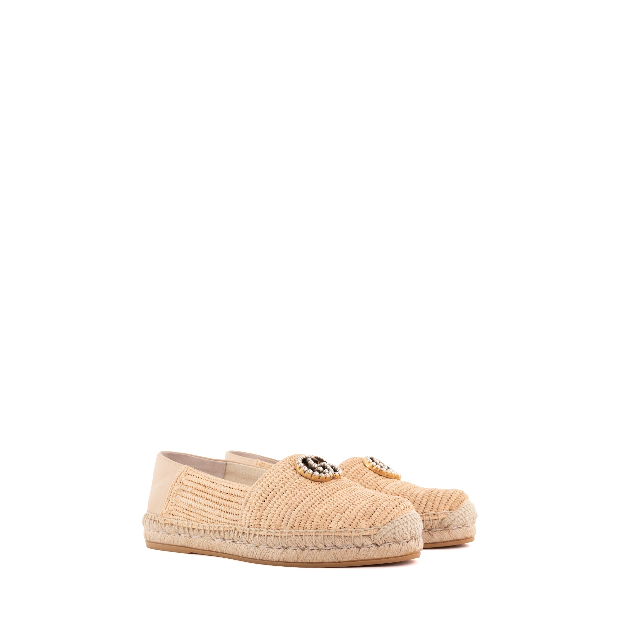 GUCCI - Gucci GG espadrilles in raffia and beige leather (T37.5)