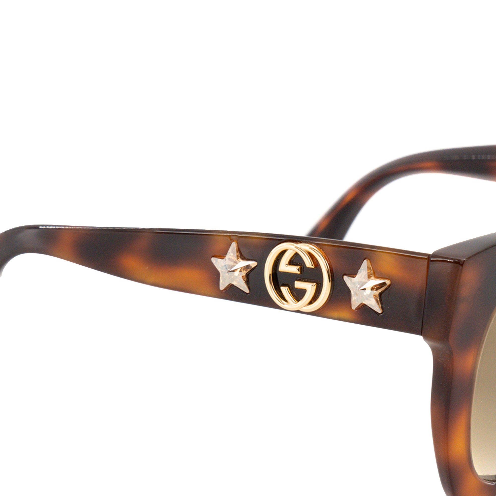 GUCCI - Lunettes de soleil Gucci en écaille marron et strass
