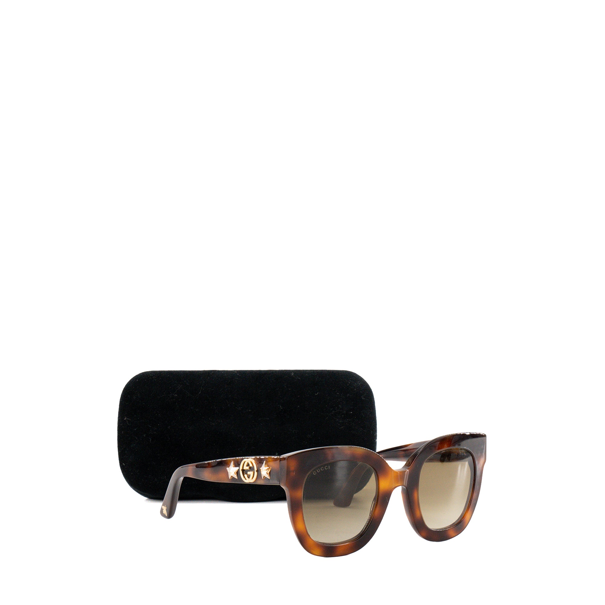 GUCCI - Lunettes de soleil Gucci en écaille marron et strass