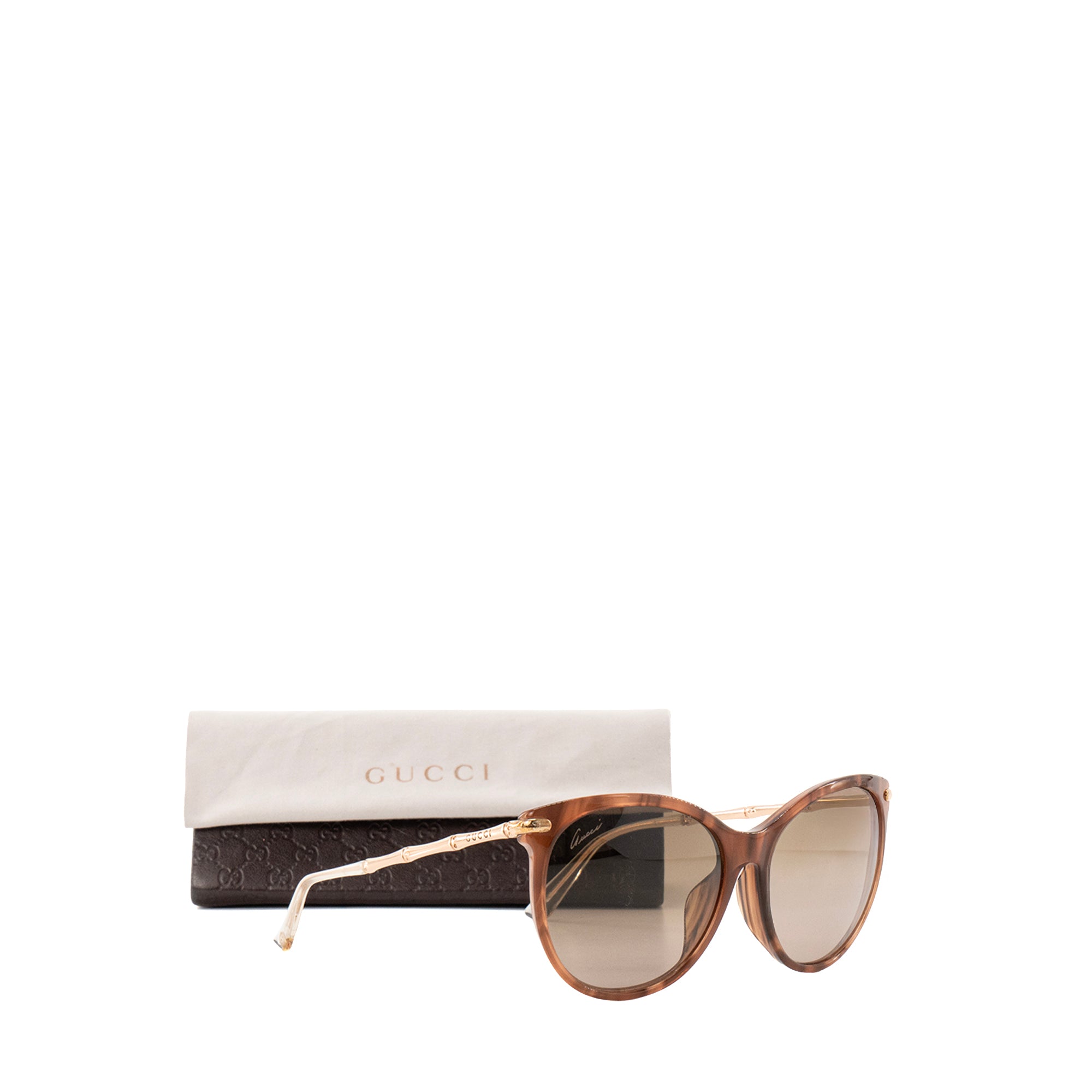 GUCCI - Lunettes de soleil GG Gucci en acétate marron et métal doré