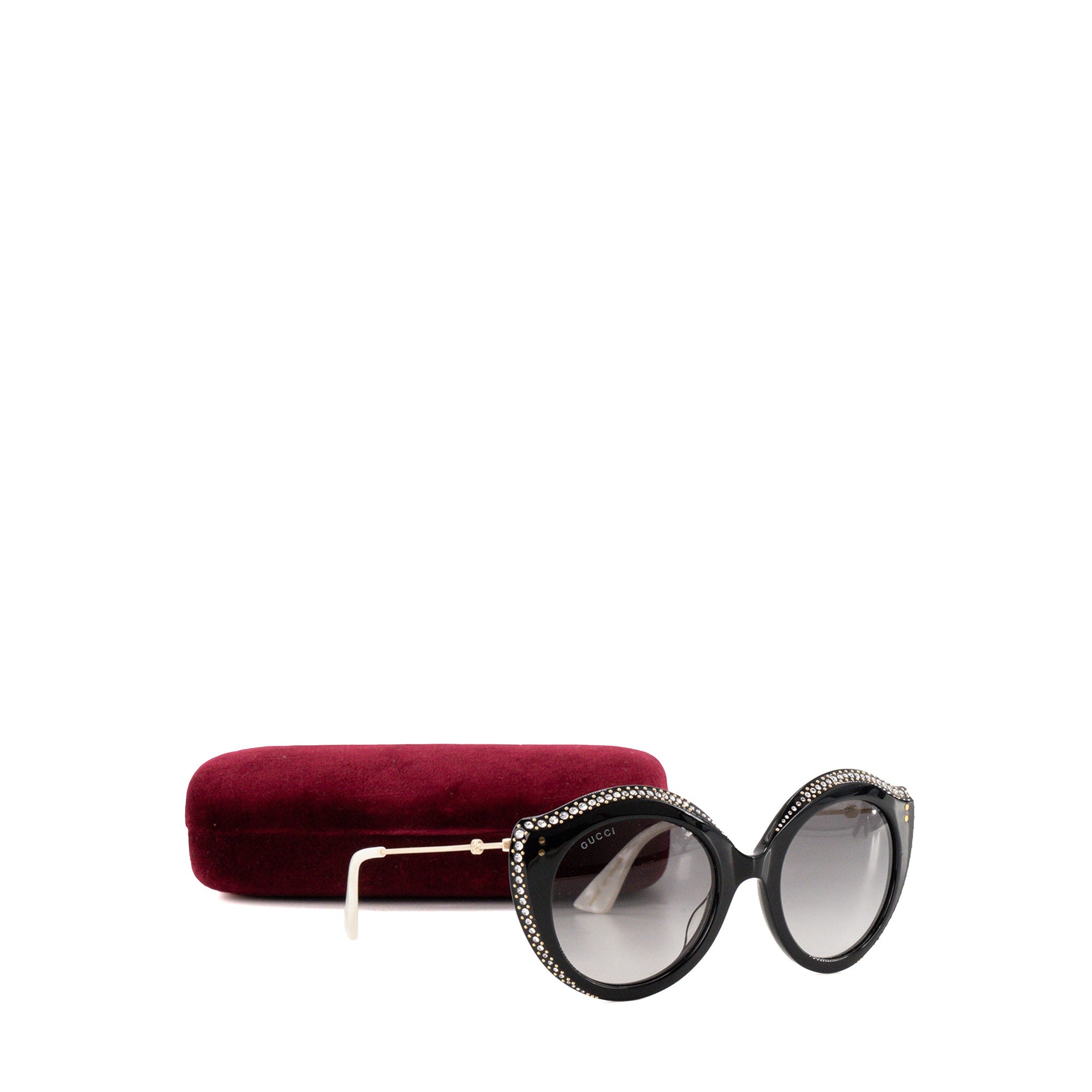 GUCCI - Lunettes de soleil Gucci en acétate noir et strass blanc