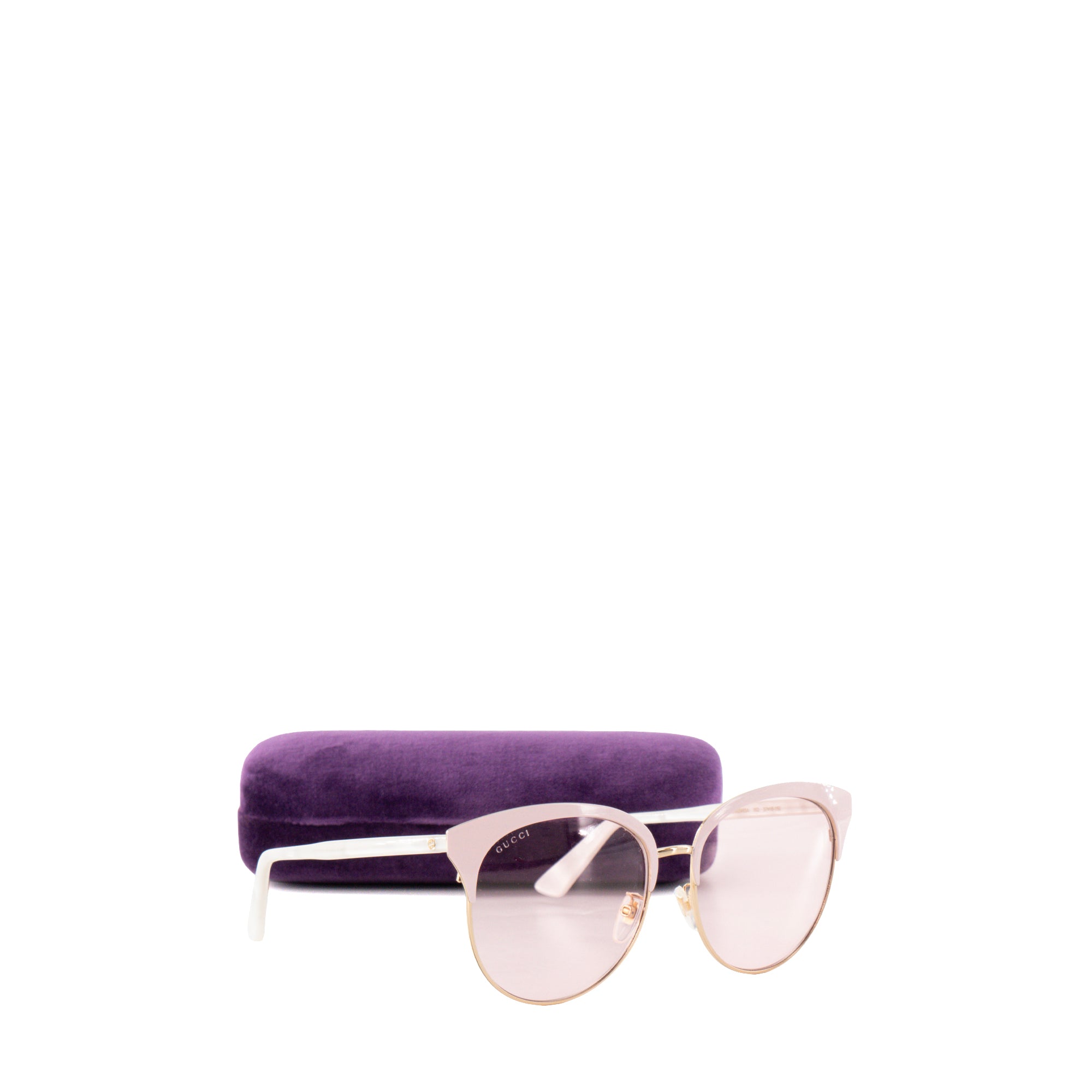 GUCCI - Lunettes de soleil Gucci en métal rose et acétate blanc