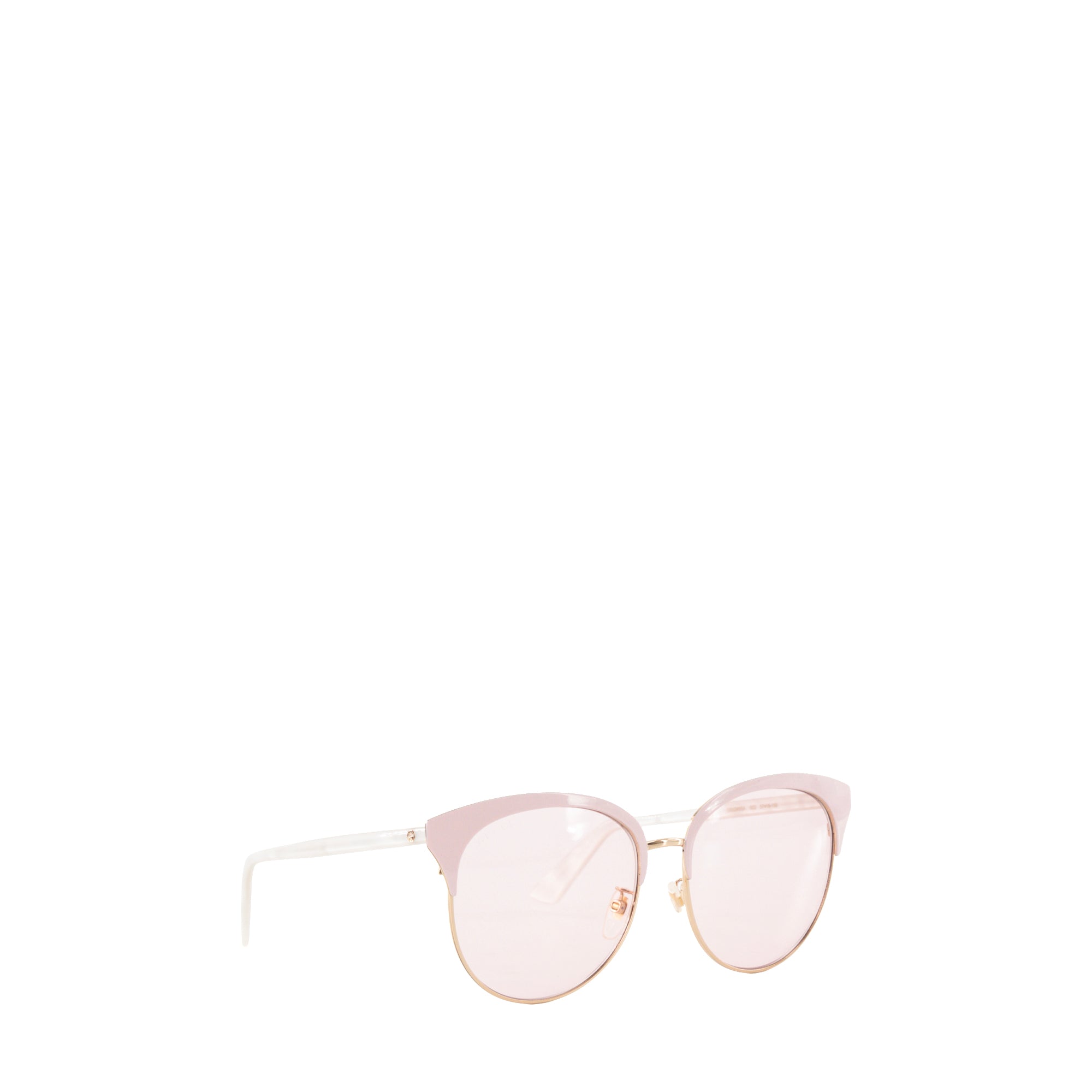 GUCCI - Lunettes de soleil Gucci en métal rose et acétate blanc