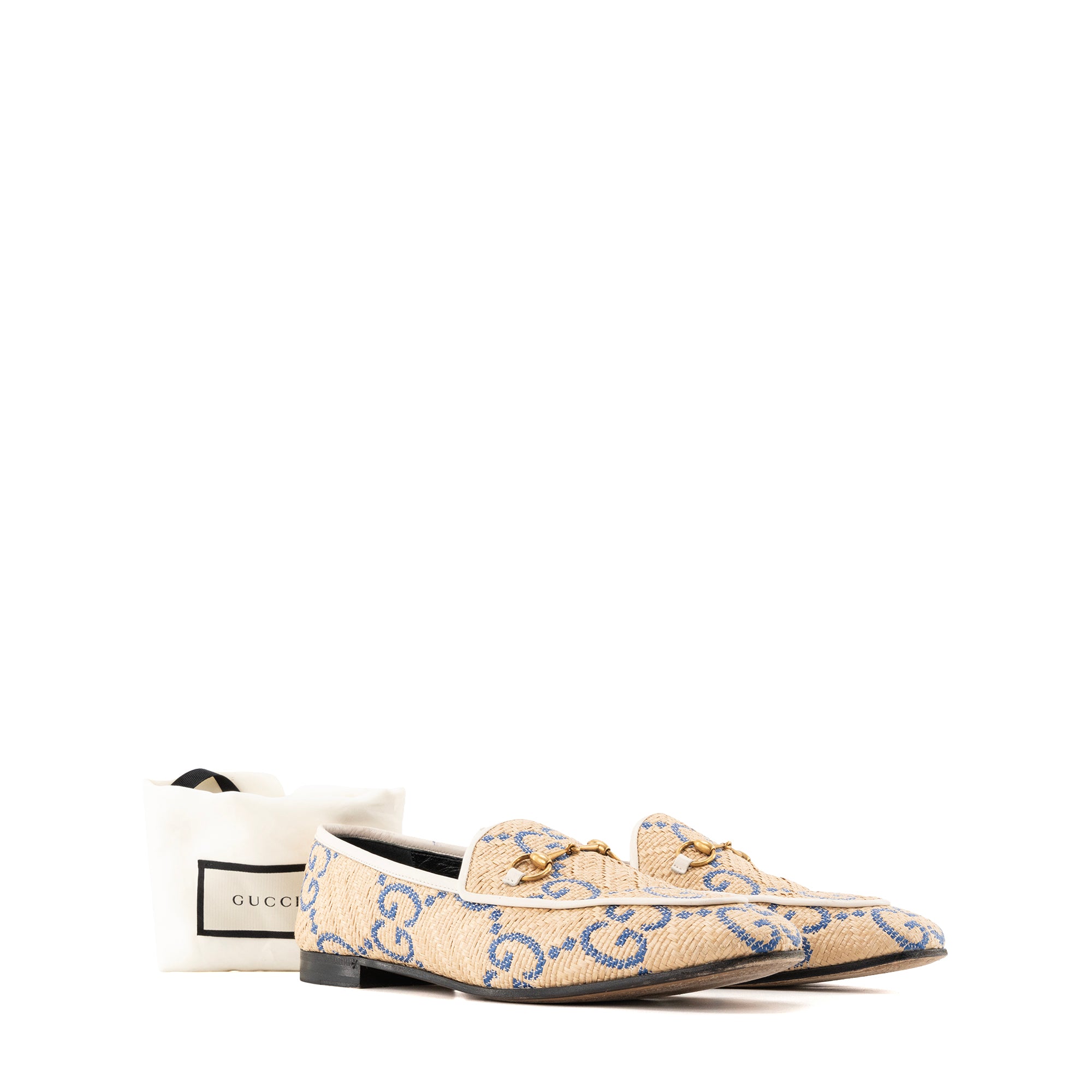 GUCCI - Mocassins Jordaan Gucci en raphia beige et bleu (T42)
