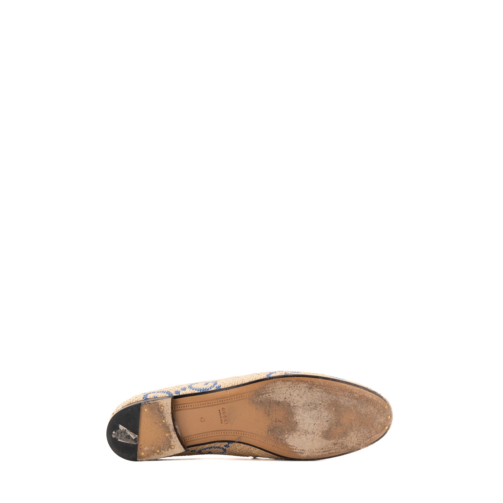 GUCCI - Mocassins Jordaan Gucci en raphia beige et bleu (T42)