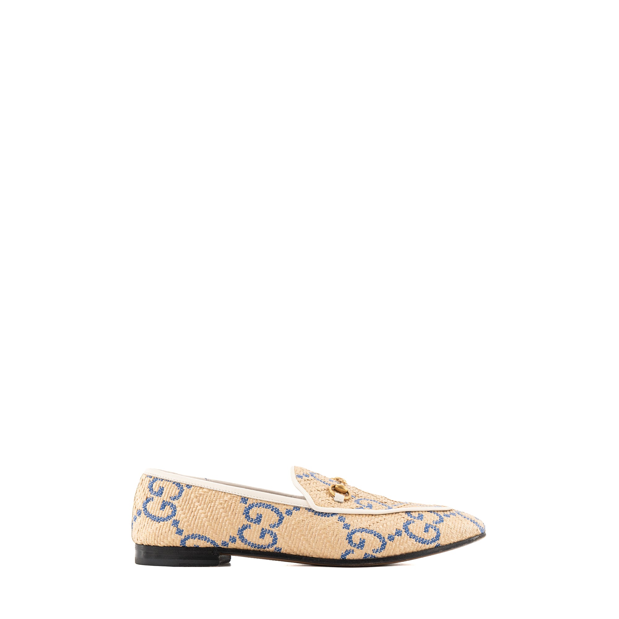 GUCCI - Mocassins Jordaan Gucci en raphia beige et bleu (T42)