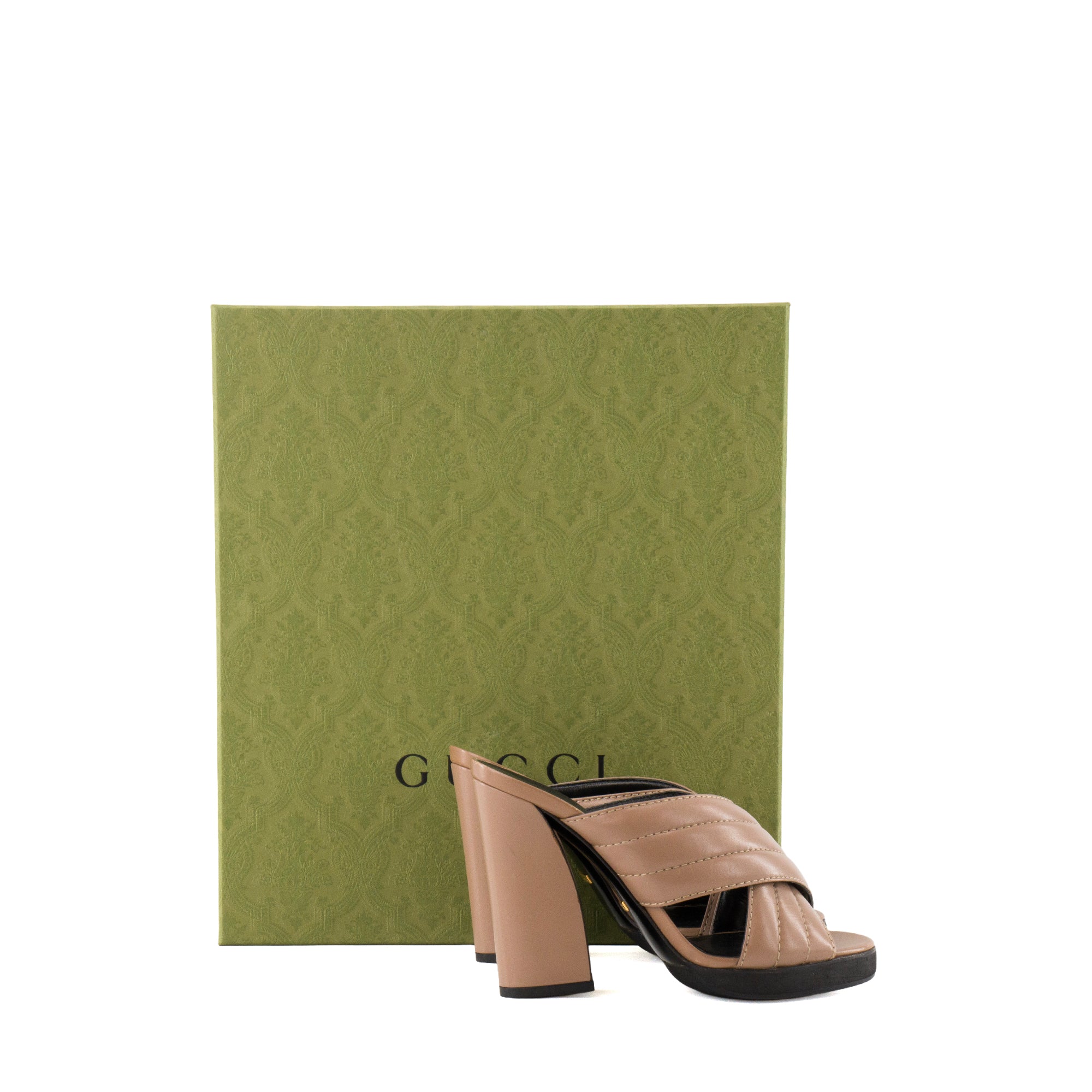 GUCCI - Mules à talons Gucci en cuir taupe (T37)