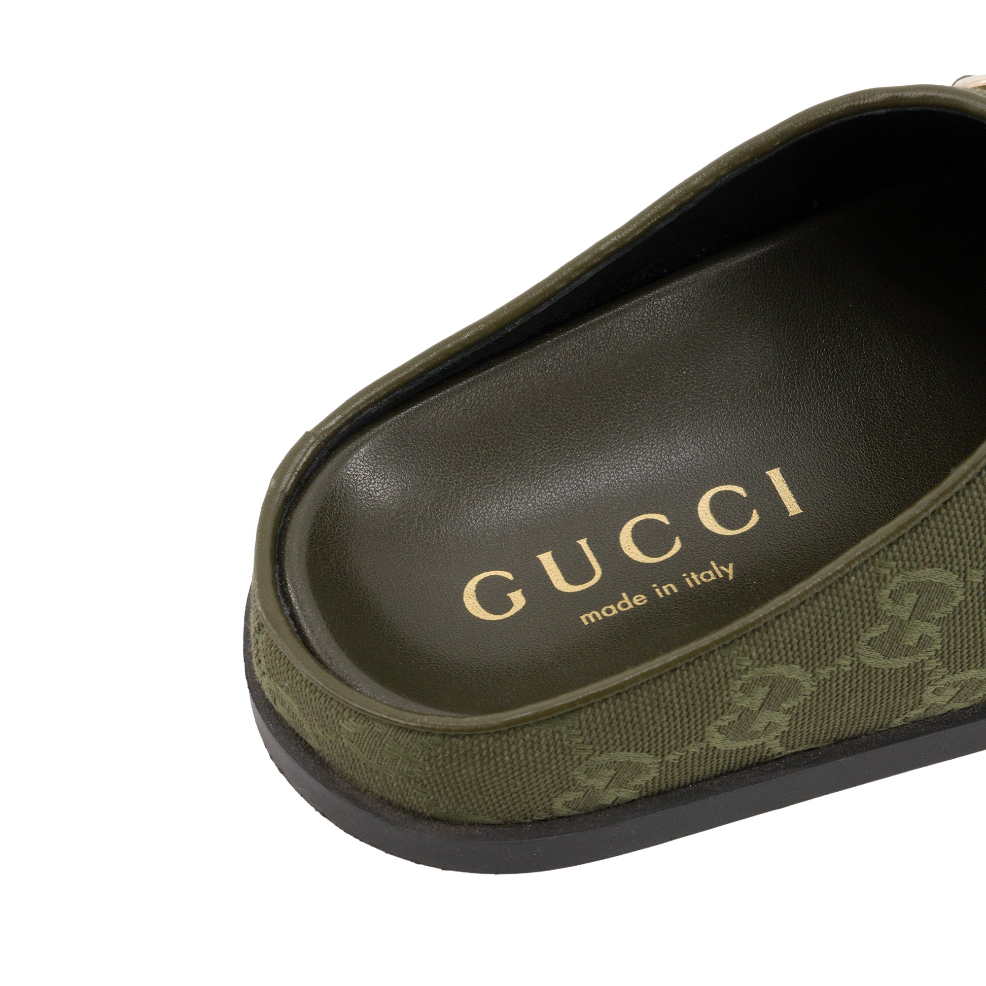 GUCCI - Mules Gucci en toile monogrammée verte (T36)
