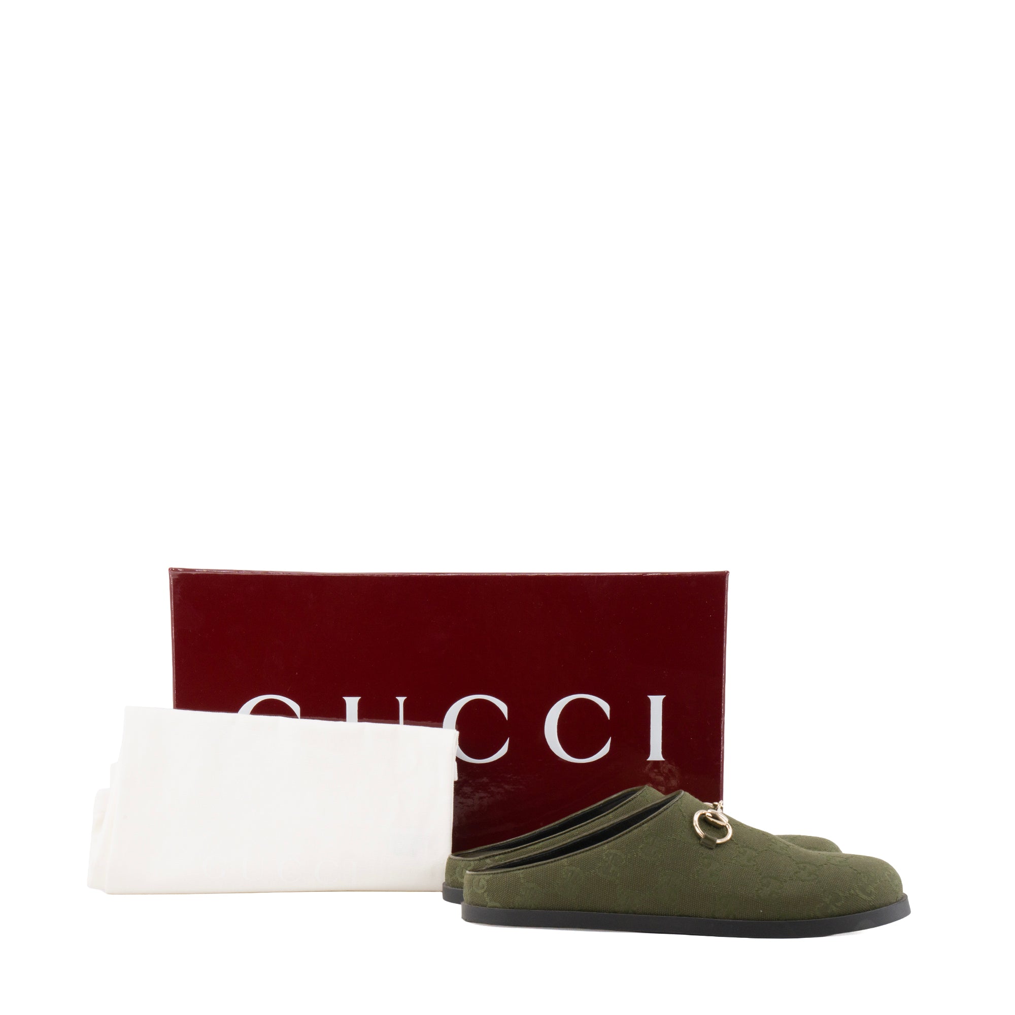 GUCCI - Mules Gucci en toile monogrammée verte (T36)