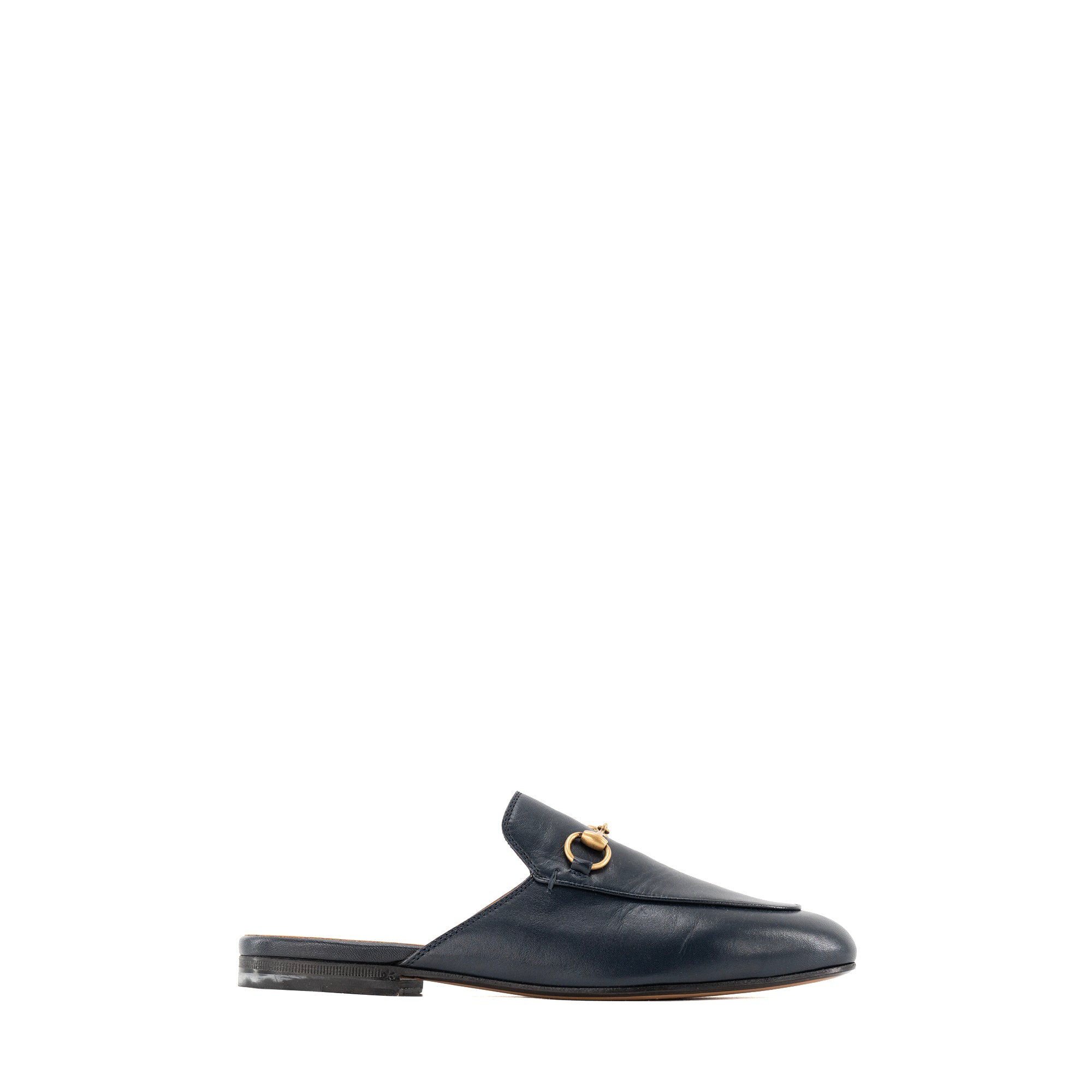 GUCCI - Mules Princetown Gucci en cuir lisse bleu marine (T37)