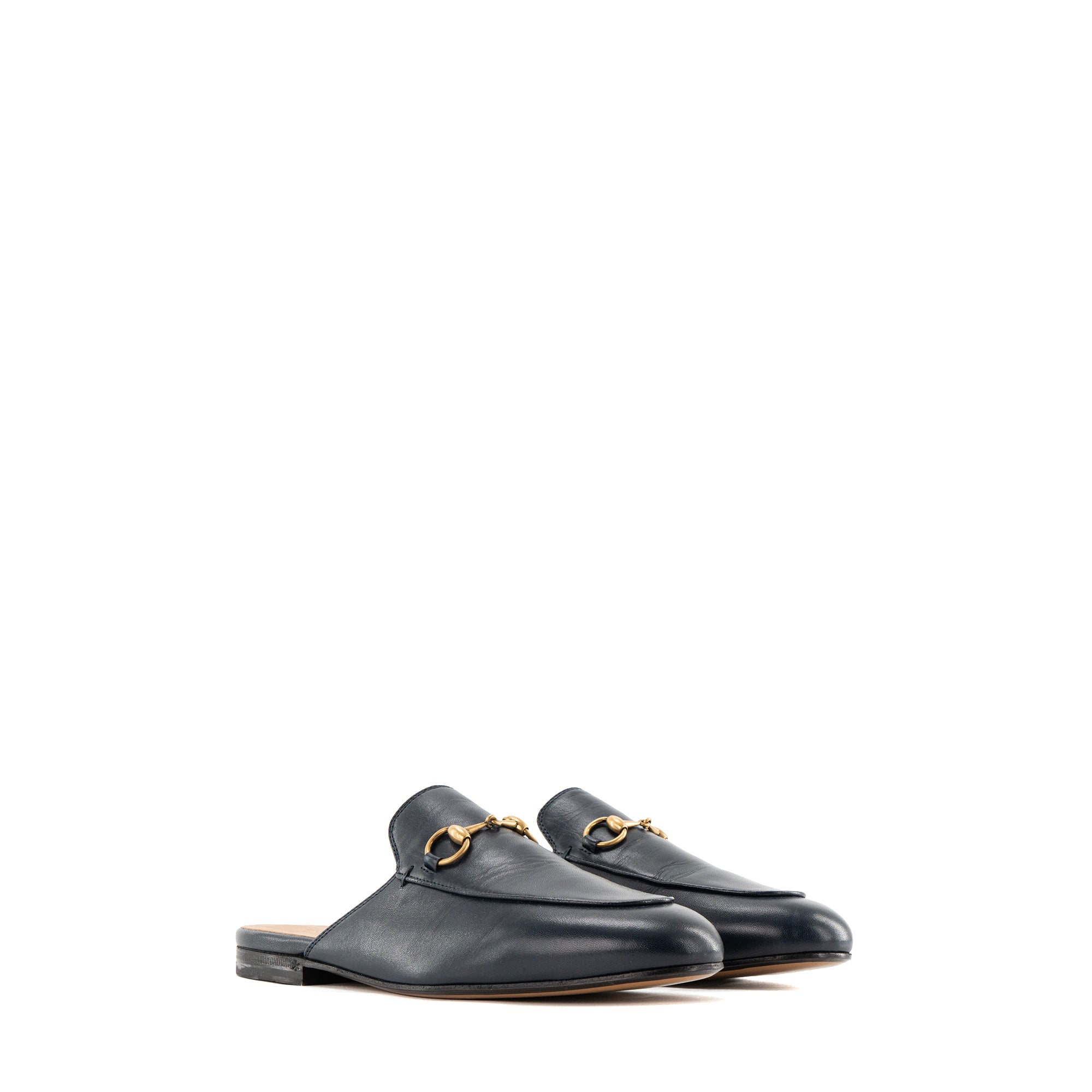 GUCCI - Mules Princetown Gucci en cuir lisse bleu marine (T37)