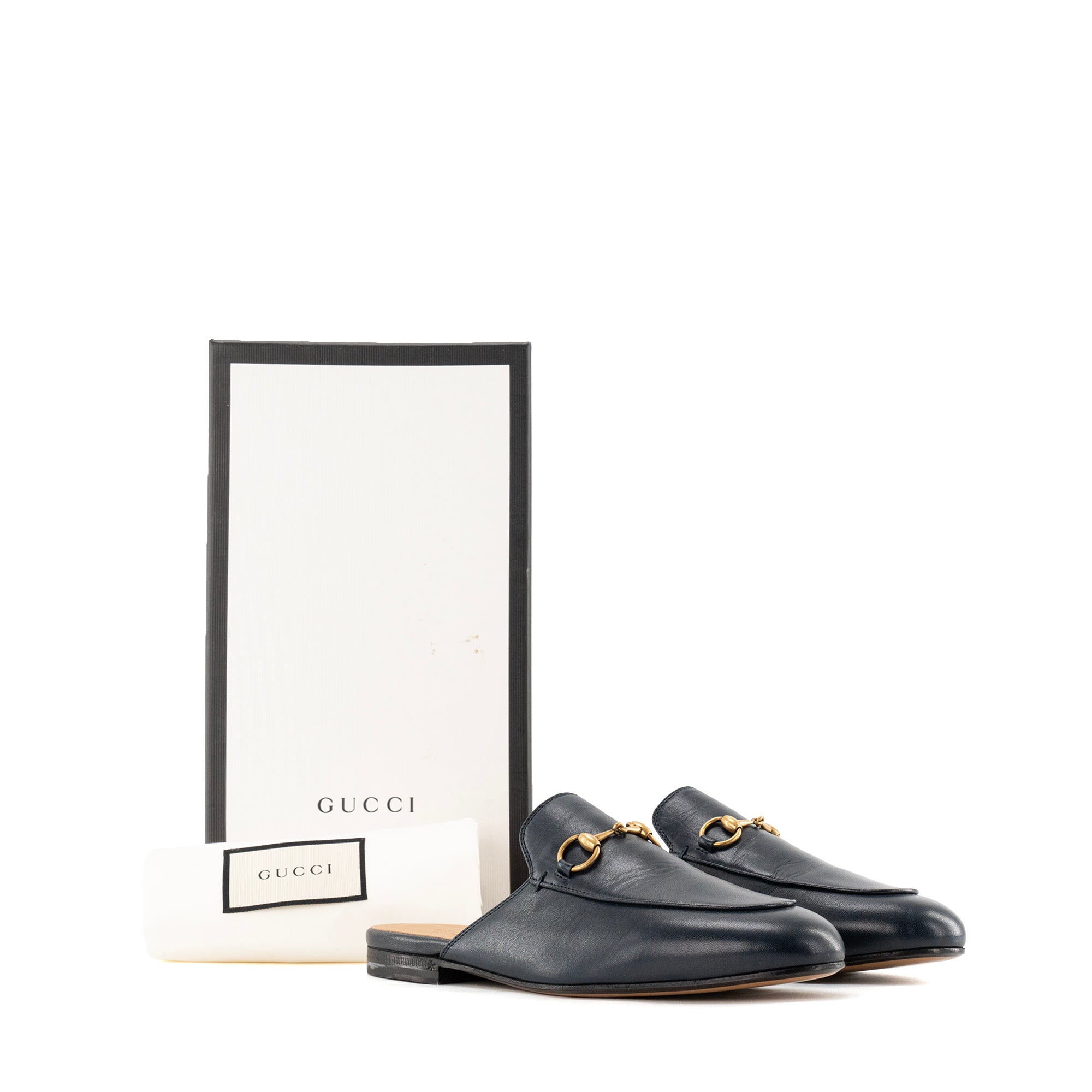 GUCCI - Mules Princetown Gucci en cuir lisse bleu marine (T37)