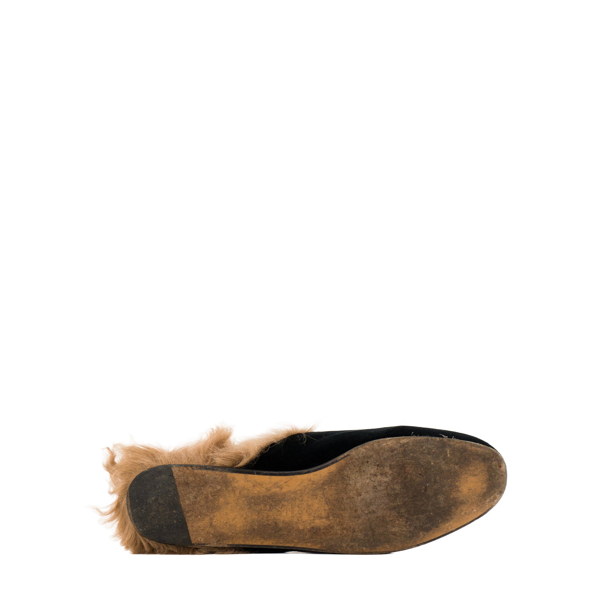 GUCCI - Mules Princetown Gucci en velours noir et fourrure beige (T38)