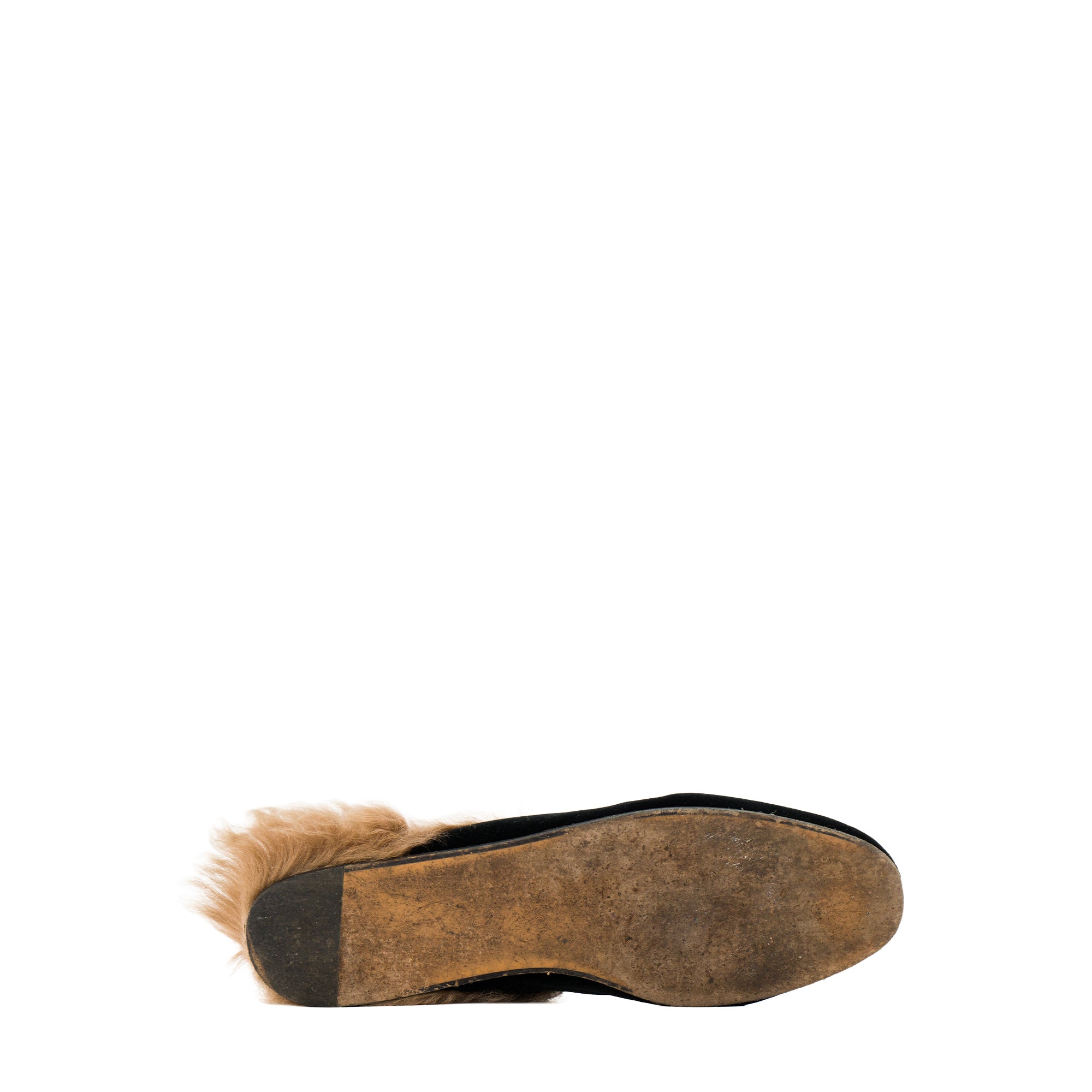 GUCCI - Mules Princetown Gucci en velours noir et fourrure beige (T38)