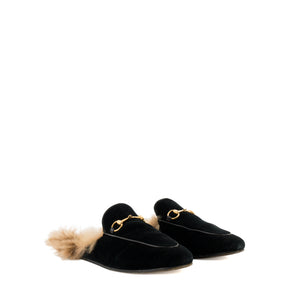 GUCCI - Mules Princetown Gucci en velours noir et fourrure beige (T38)