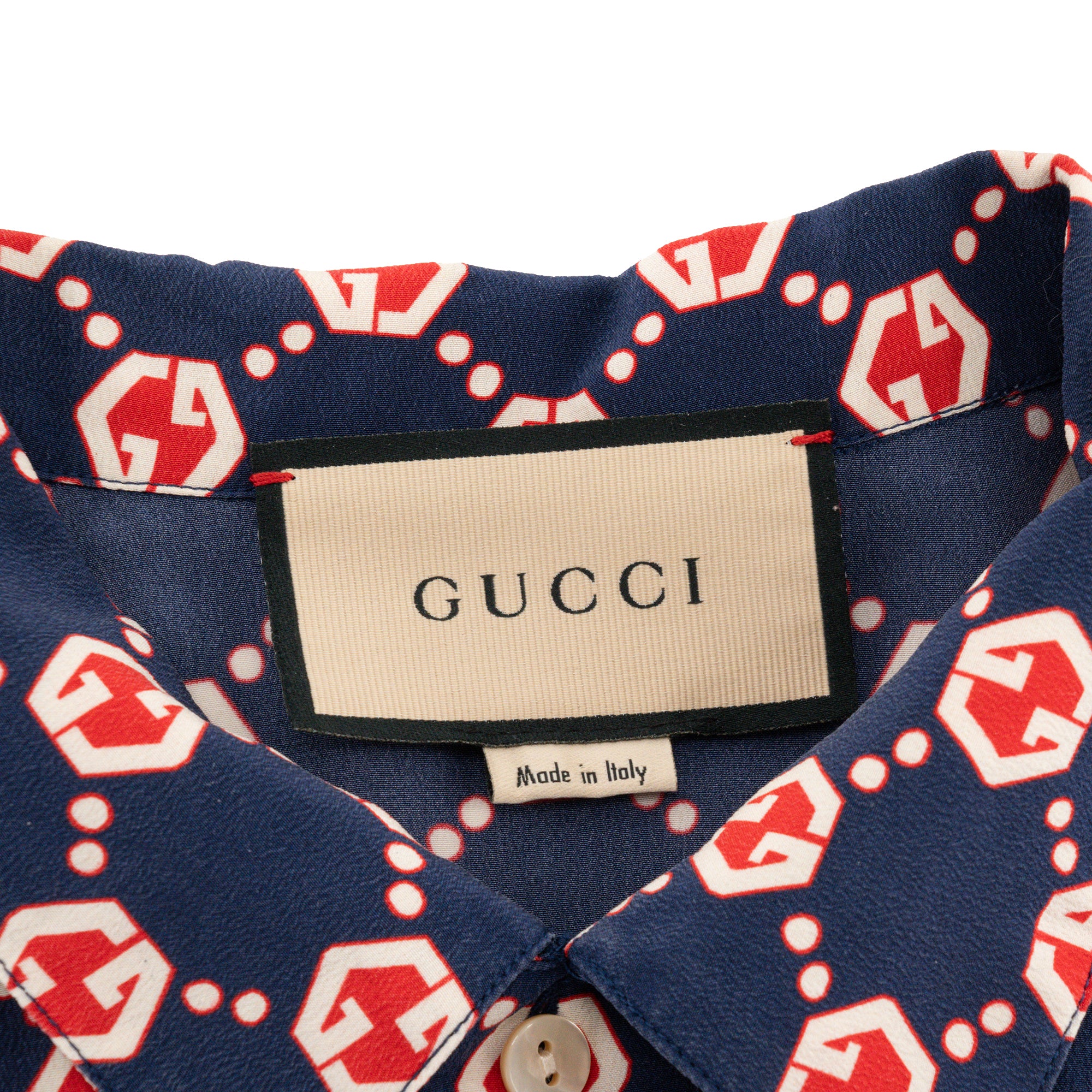 GUCCI - Polo à motif GG Gucci en soie bleu marine (T46)