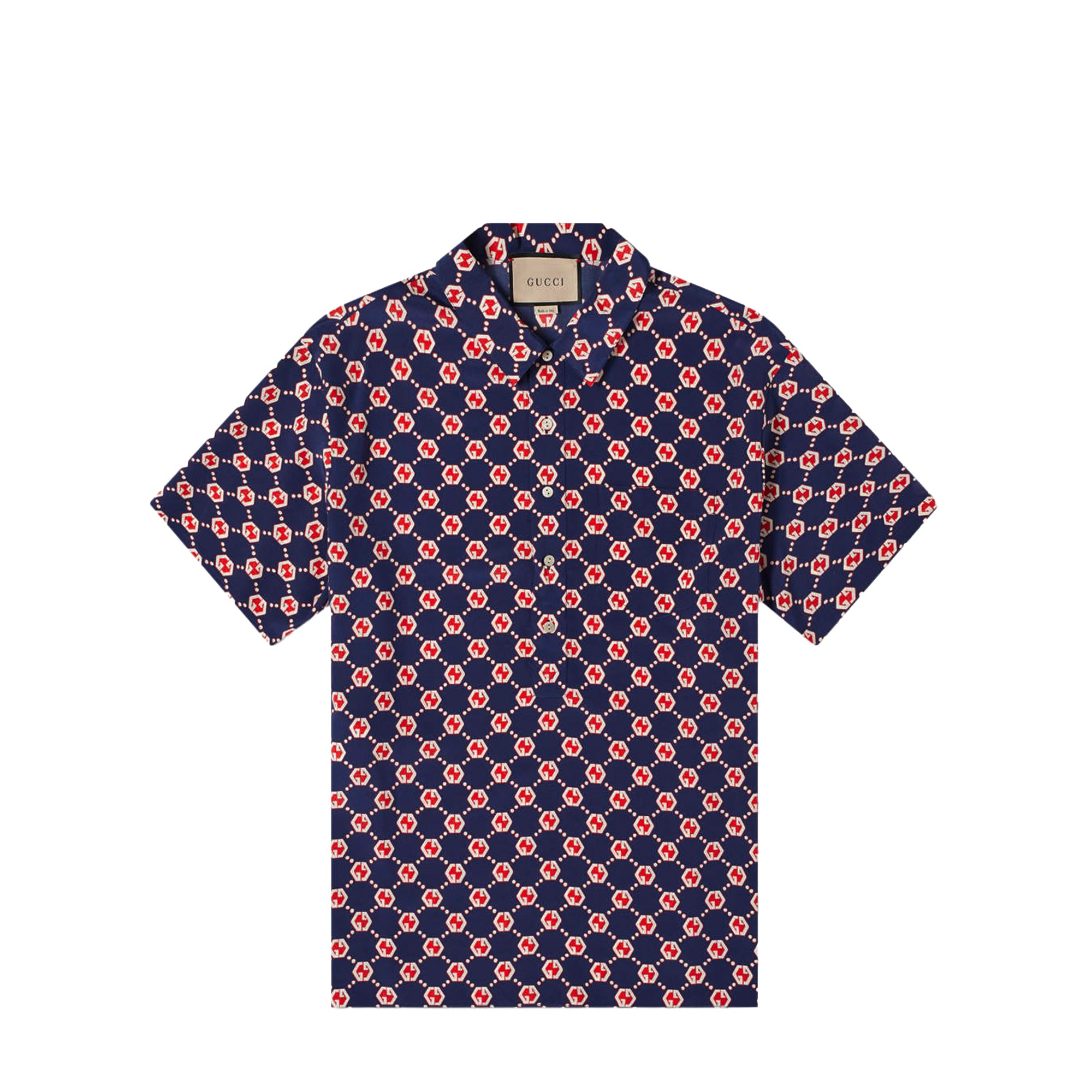 GUCCI - Polo à motif GG Gucci en soie bleu marine (T46)