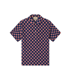 GUCCI - Polo à motif GG Gucci en soie bleu marine (T46)