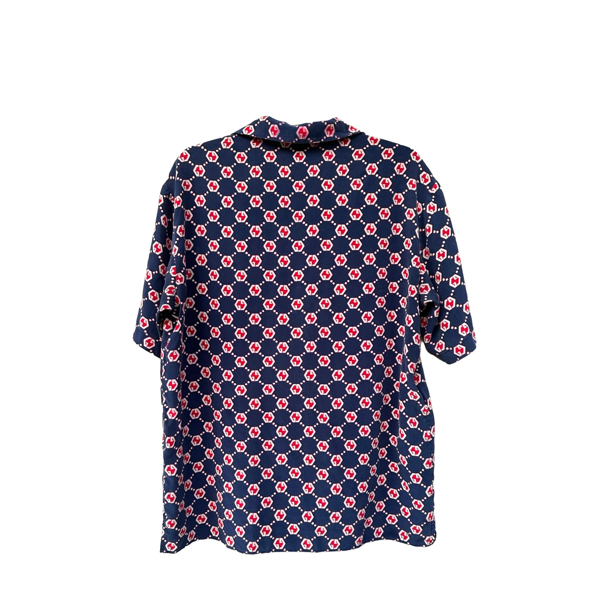 GUCCI - Polo à motif GG Gucci en soie bleu marine (T46)