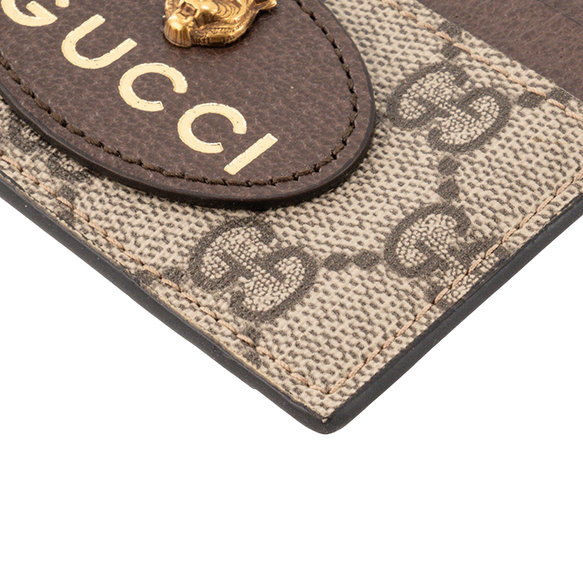 GUCCI - Porte cartes Neo Gucci en toile enduite monogrammée marron et cuir grainé jaune