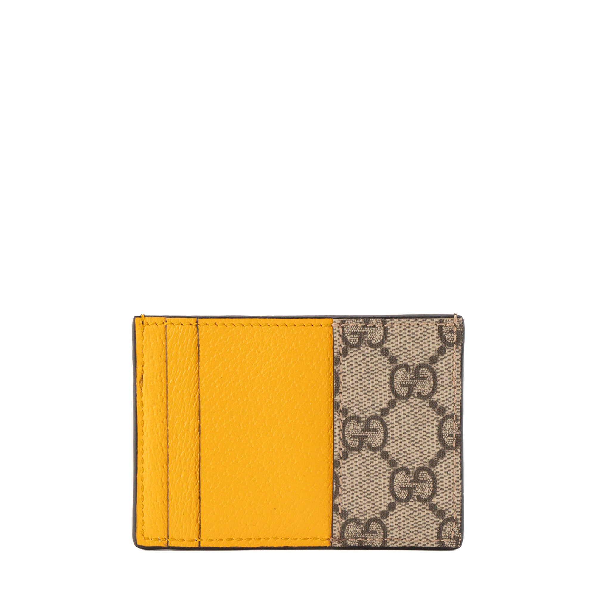 GUCCI - Porte cartes Neo Gucci en toile enduite monogrammée marron et cuir grainé jaune