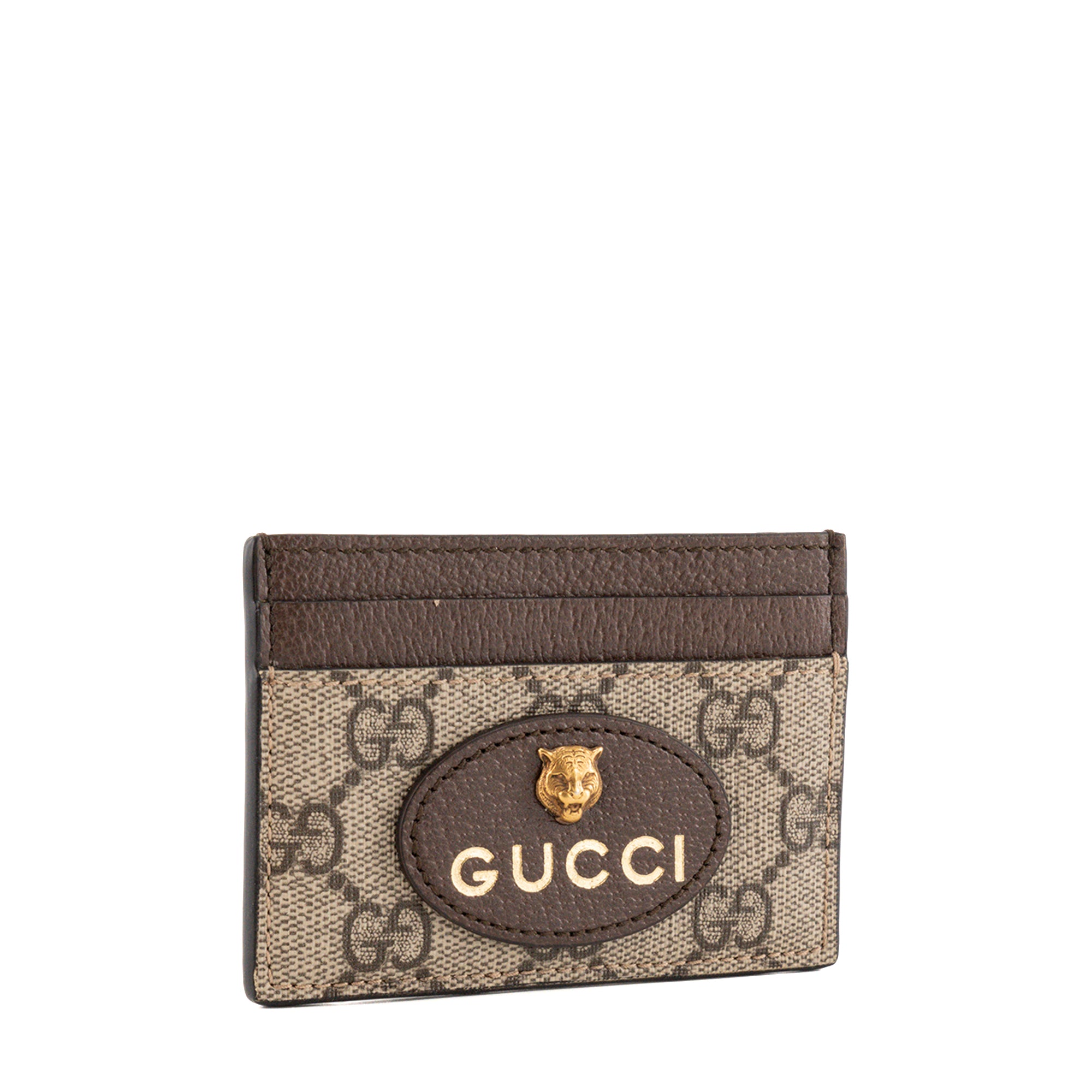 GUCCI - Porte cartes Neo Gucci en toile enduite monogrammée marron et cuir grainé jaune
