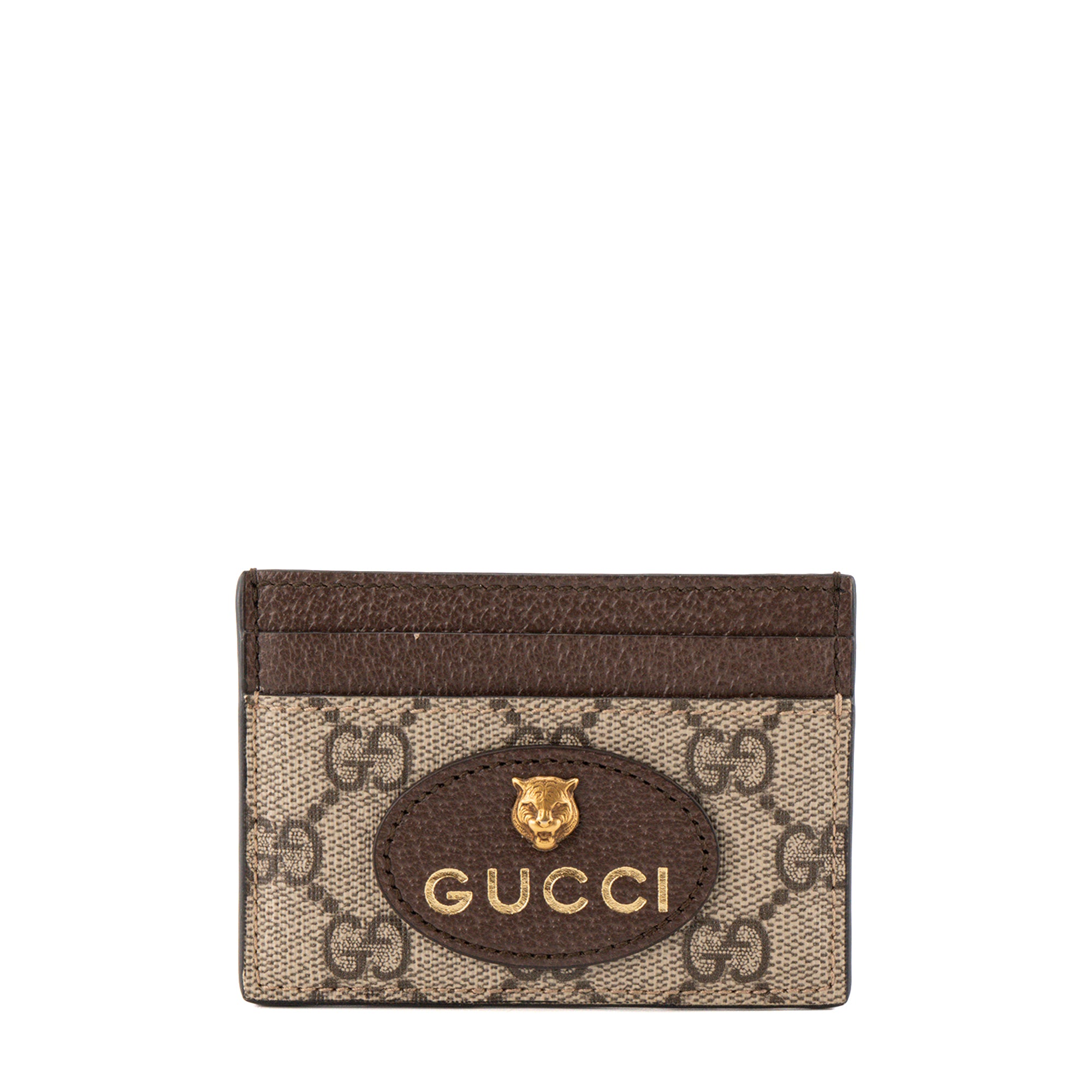 GUCCI - Porte cartes Neo Gucci en toile enduite monogrammée marron et cuir grainé jaune