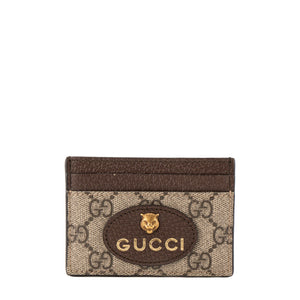 GUCCI - Porte cartes Neo Gucci en toile enduite monogrammée marron et cuir grainé jaune