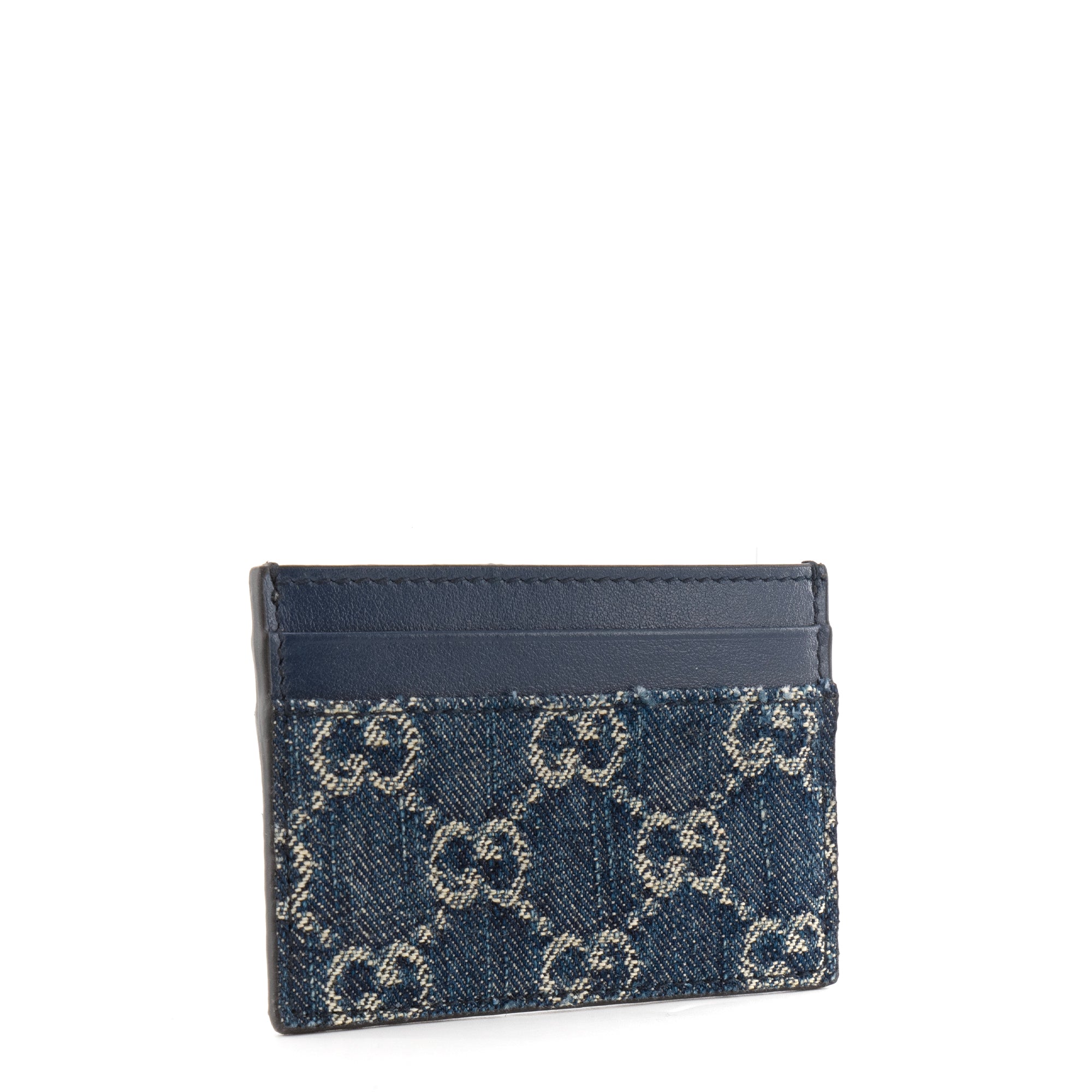 GUCCI - Porte-cartes monogrammé Gucci en denim et cuir bleu