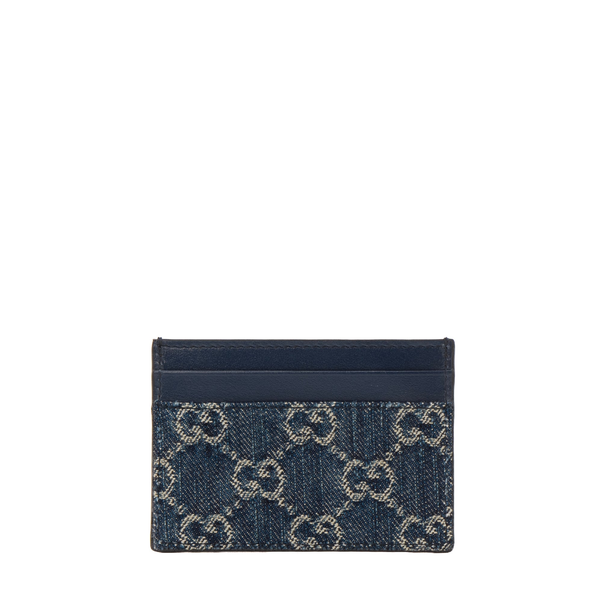 GUCCI - Porte-cartes monogrammé Gucci en denim et cuir bleu