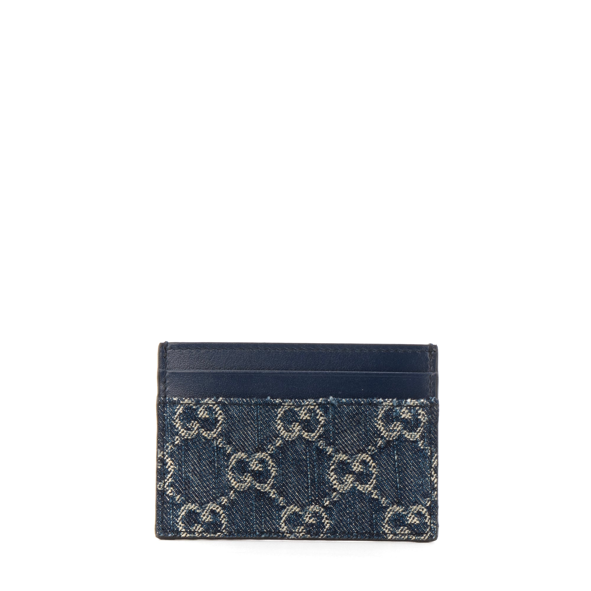 GUCCI - Porte-cartes monogrammé Gucci en denim et cuir bleu