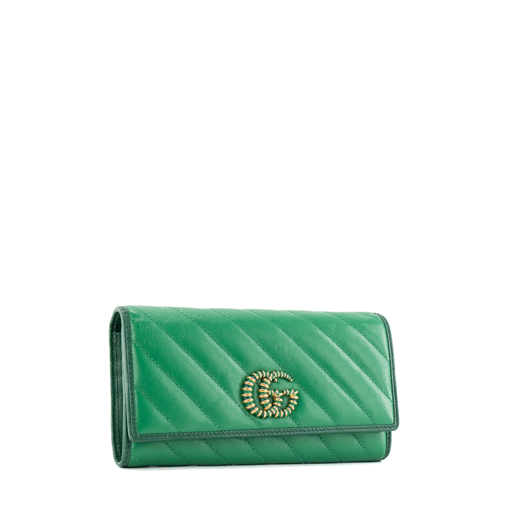 GUCCI - Portefeuille Marmont Continental Gucci en cuir grainé vert édition limitée