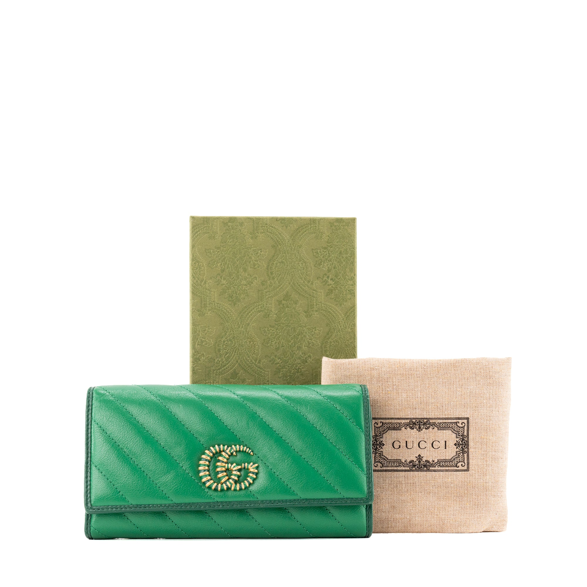 GUCCI - Portefeuille Marmont Continental Gucci en cuir grainé vert édition limitée