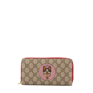 GUCCI - Portefeuille Zippé GG Bosco Patch Gucci en toile enduite monogrammée marron et rose