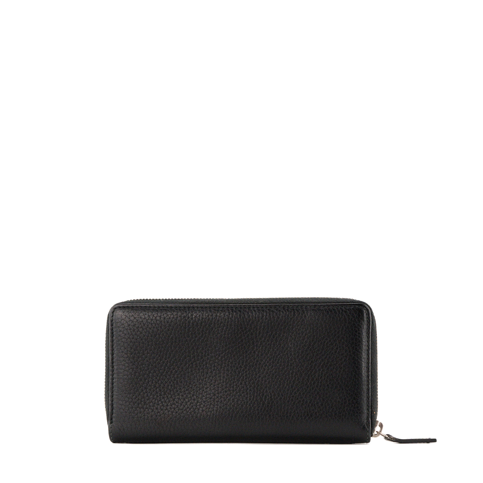 GUCCI - Black Grained Leather GG Gucci Zip-Around Wallet