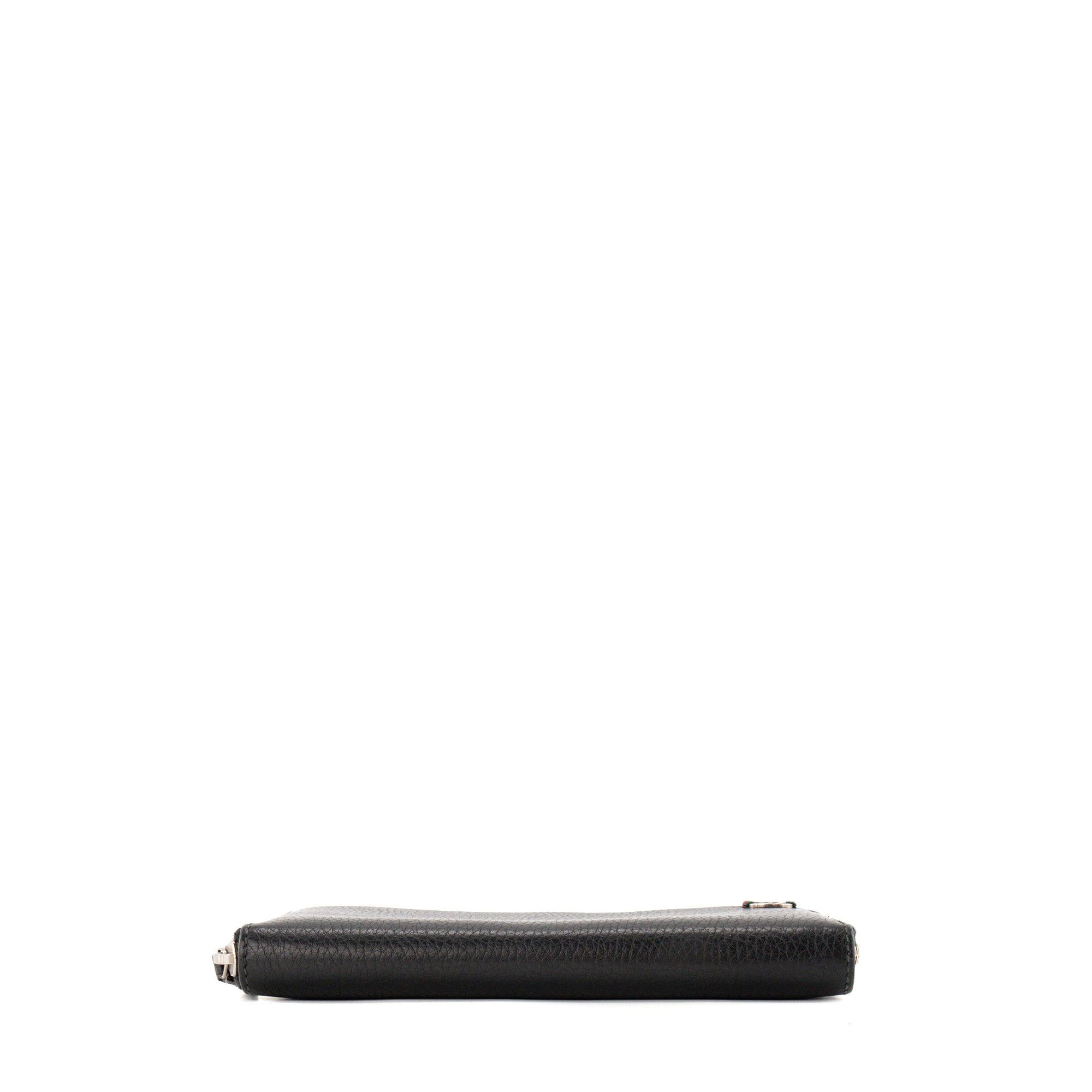 GUCCI - Black Grained Leather GG Gucci Zip-Around Wallet