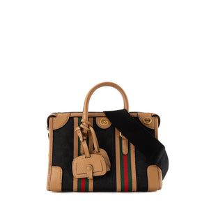 GUCCI - Sac à bandoulière Bauletto Gucci en toile monogrammée noire et cuir marron