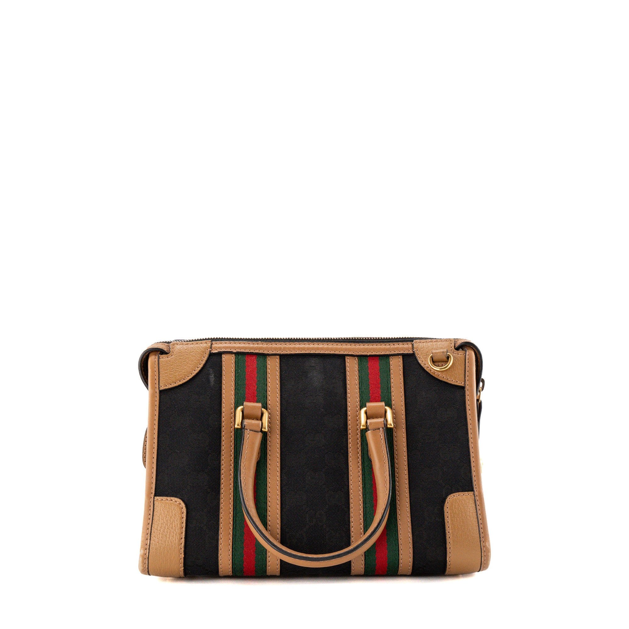 GUCCI - Sac à bandoulière Bauletto Gucci en toile monogrammée noire et cuir marron