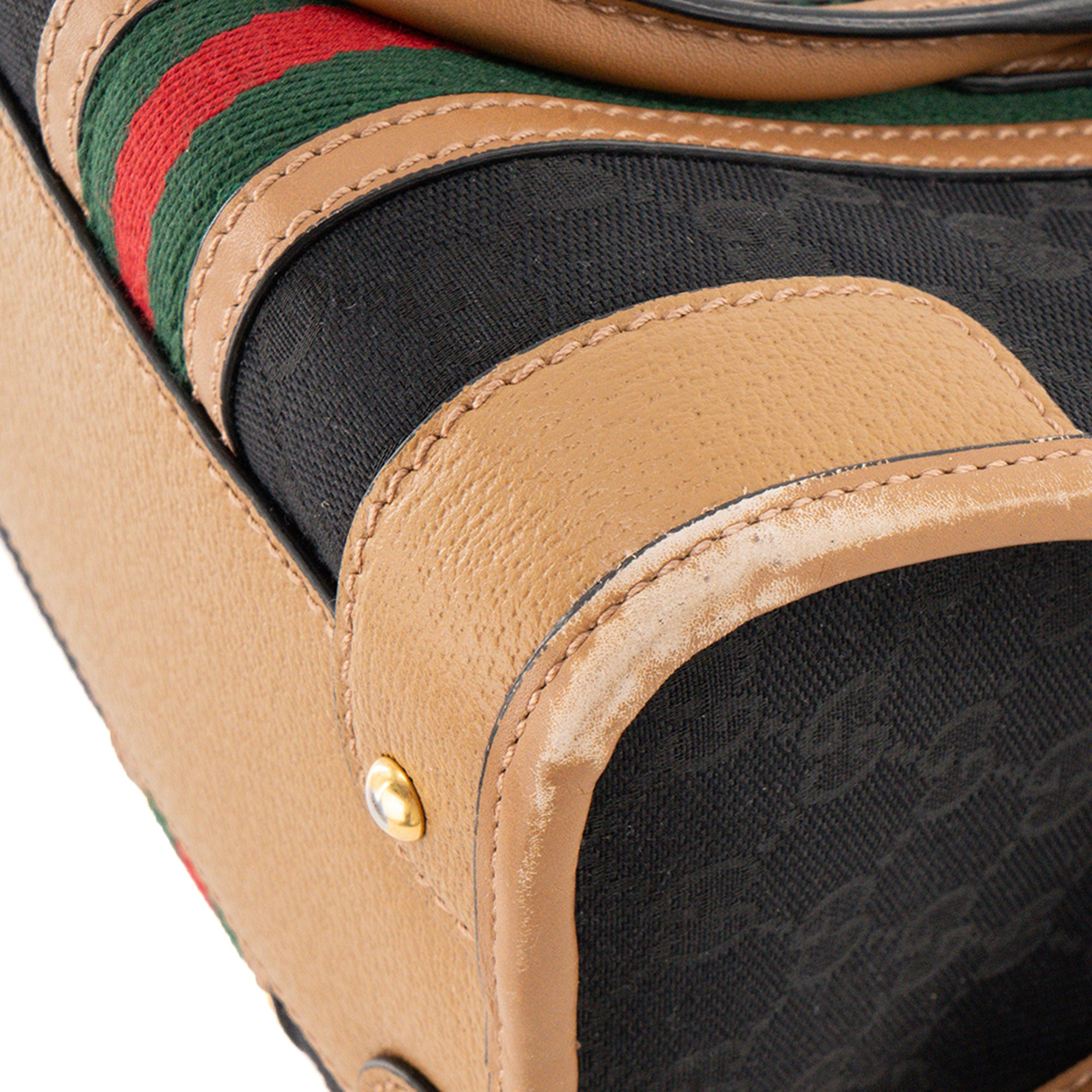 GUCCI - Sac à bandoulière Bauletto Gucci en toile monogrammée noire et cuir marron