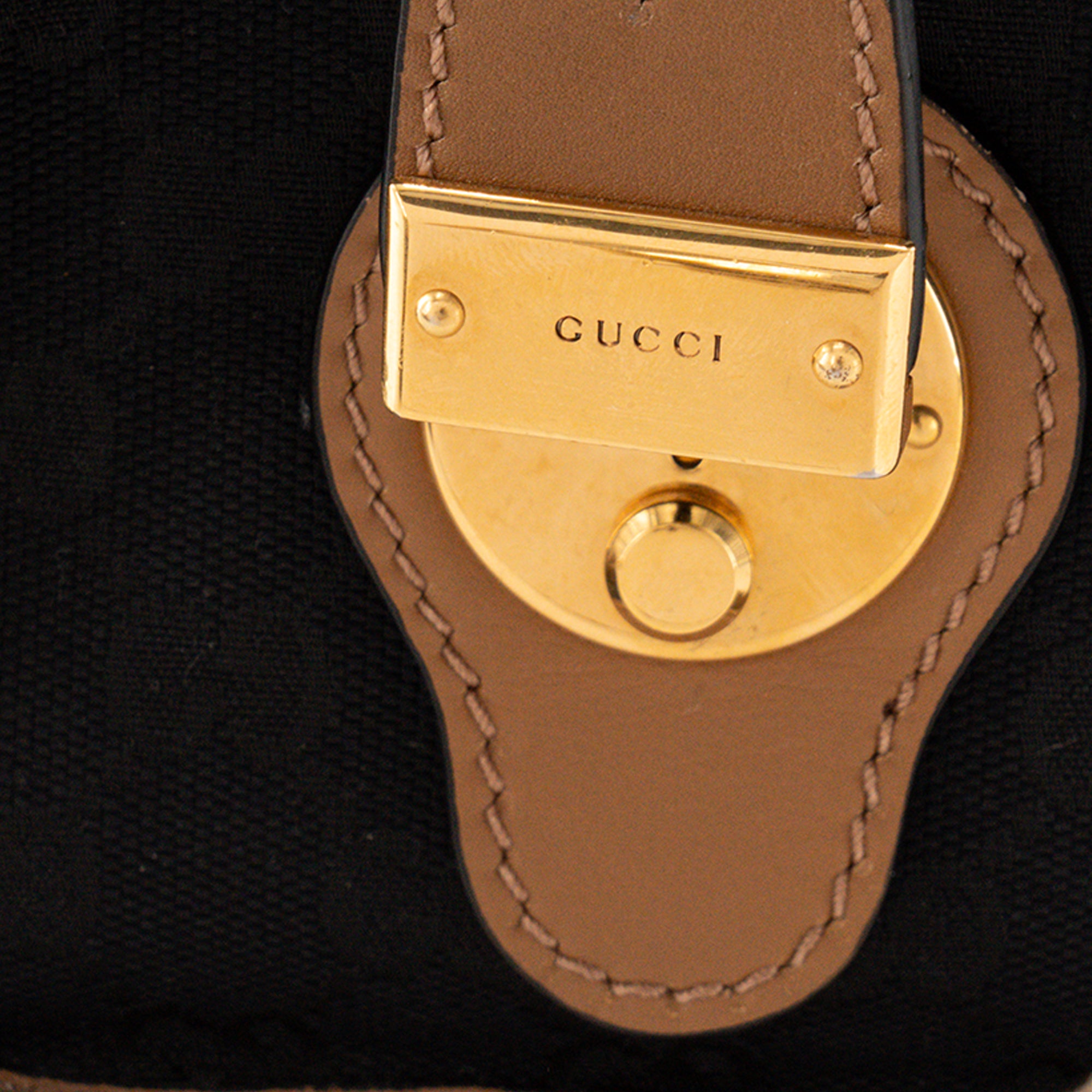 GUCCI - Sac à bandoulière Bauletto Gucci en toile monogrammée noire et cuir marron