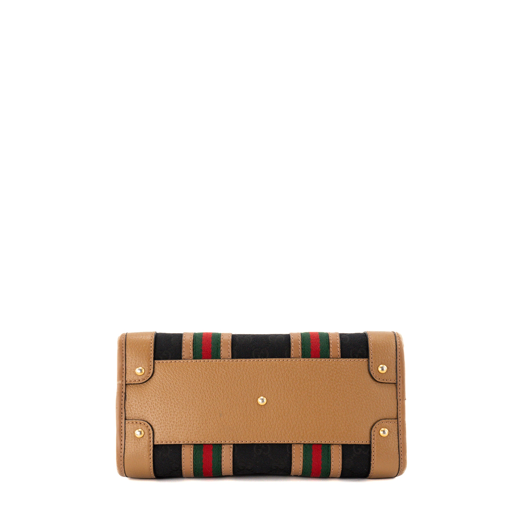 GUCCI - Sac à bandoulière Bauletto Gucci en toile monogrammée noire et cuir marron