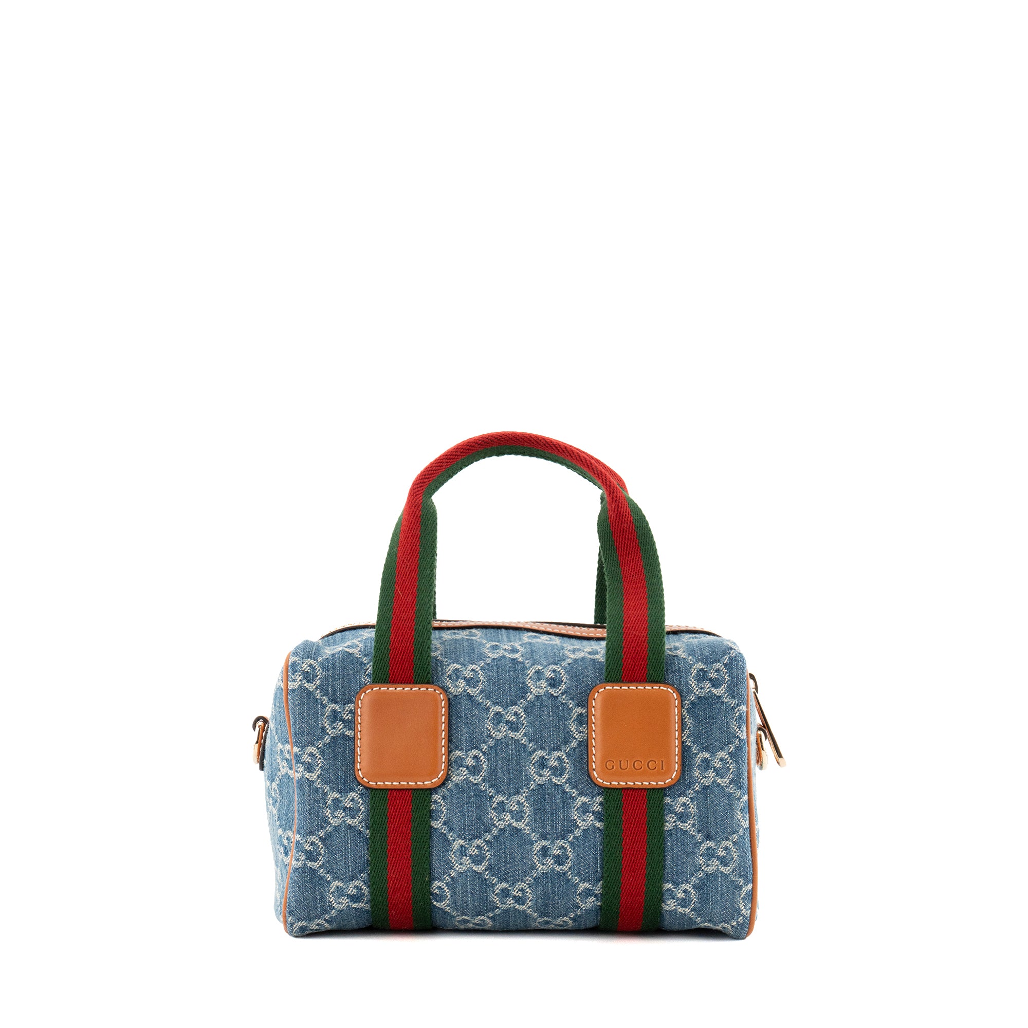 GUCCI - Sac à bandoulière Boston Gucci en denim bleu et cuir marron