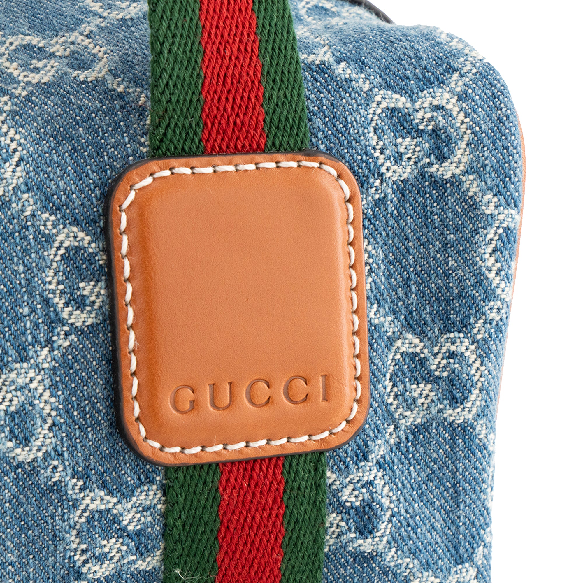 GUCCI - Sac à bandoulière Boston Gucci en denim bleu et cuir marron