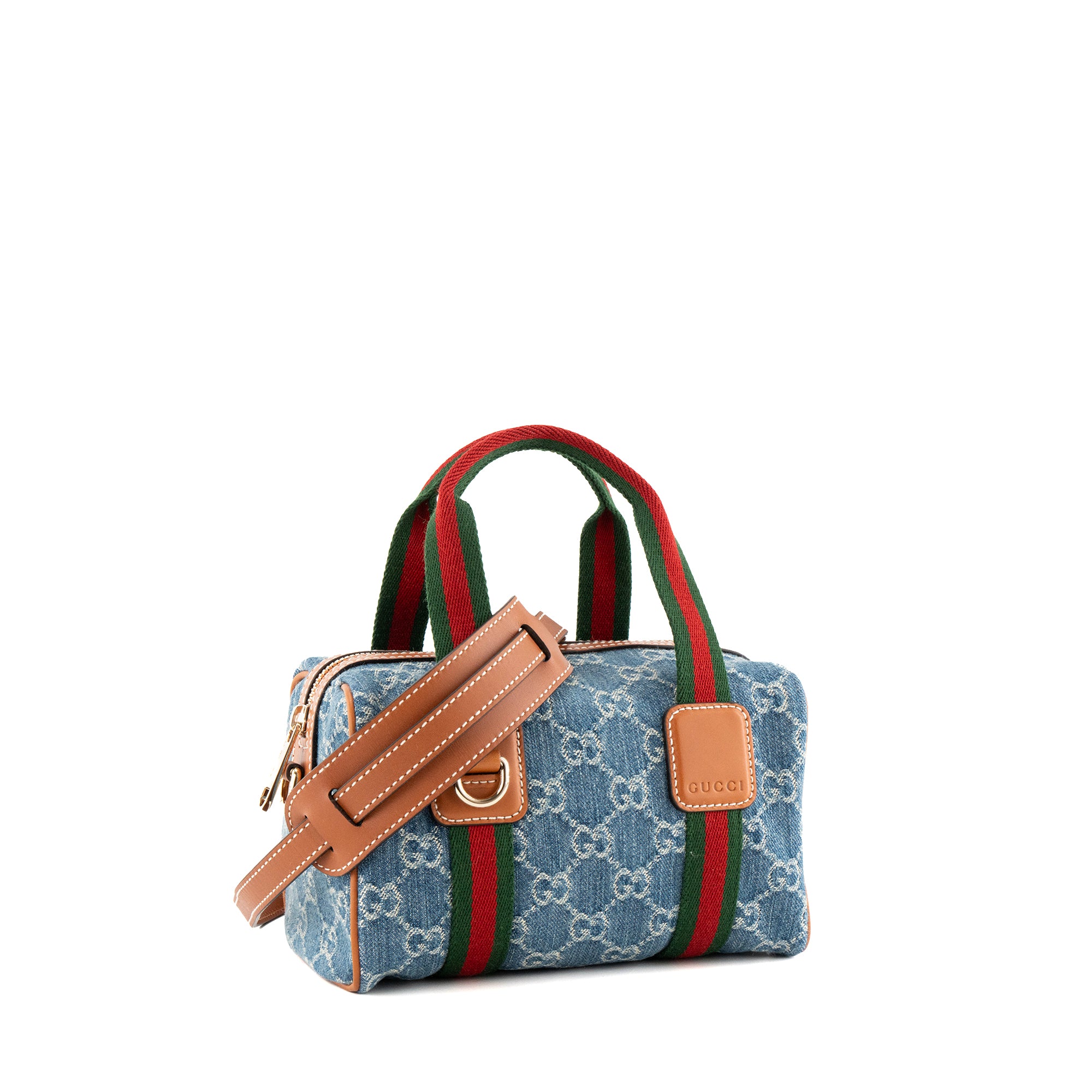 GUCCI - Sac à bandoulière Boston Gucci en denim bleu et cuir marron