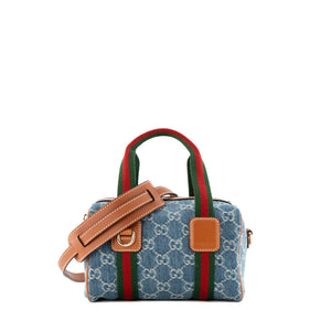 GUCCI - Sac à bandoulière Boston Gucci en denim bleu et cuir marron