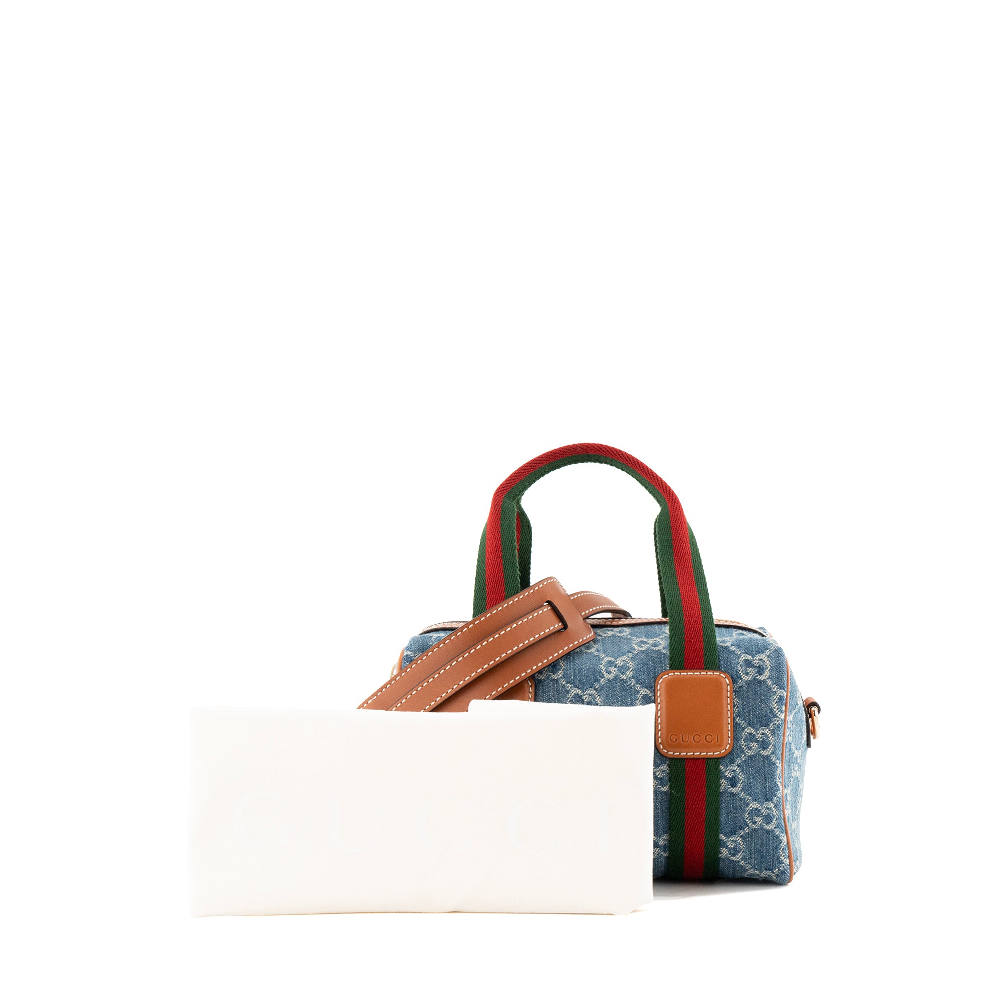 GUCCI - Sac à bandoulière Boston Gucci en denim bleu et cuir marron