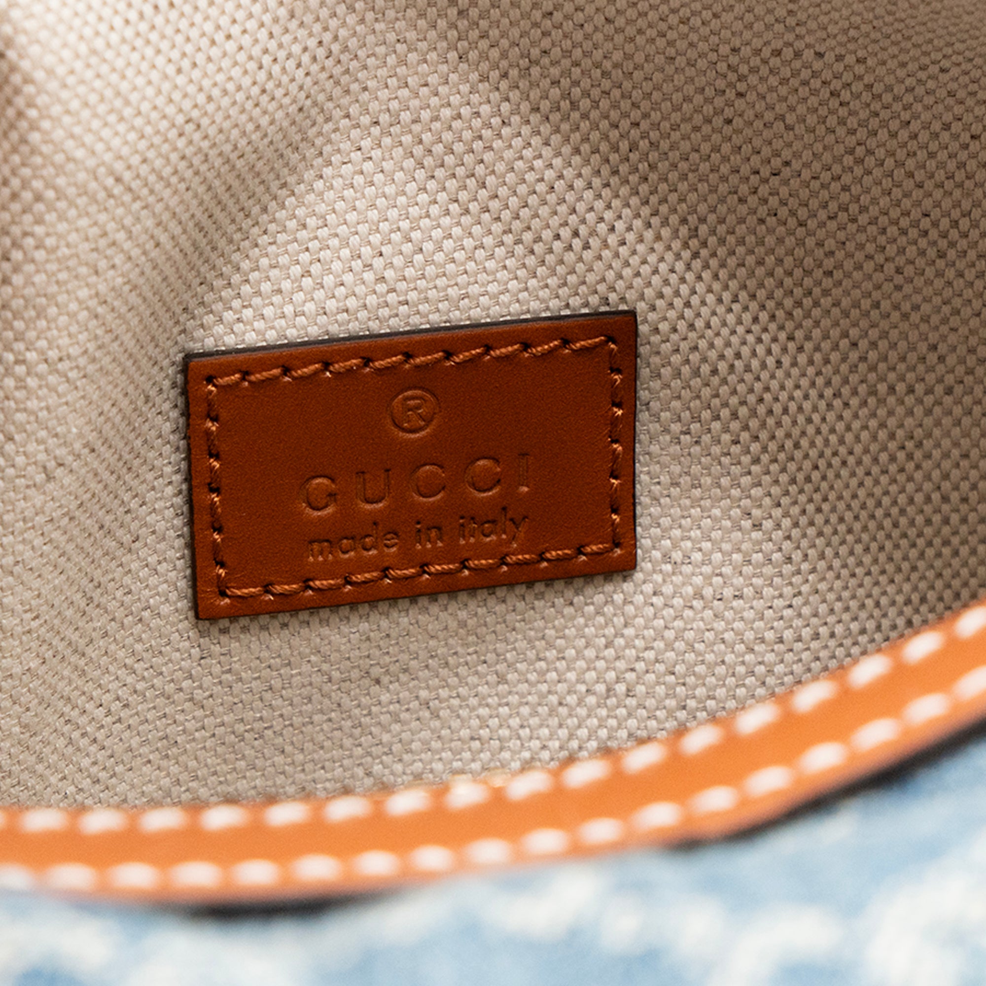 GUCCI - Sac à bandoulière Boston Gucci en denim bleu et cuir marron