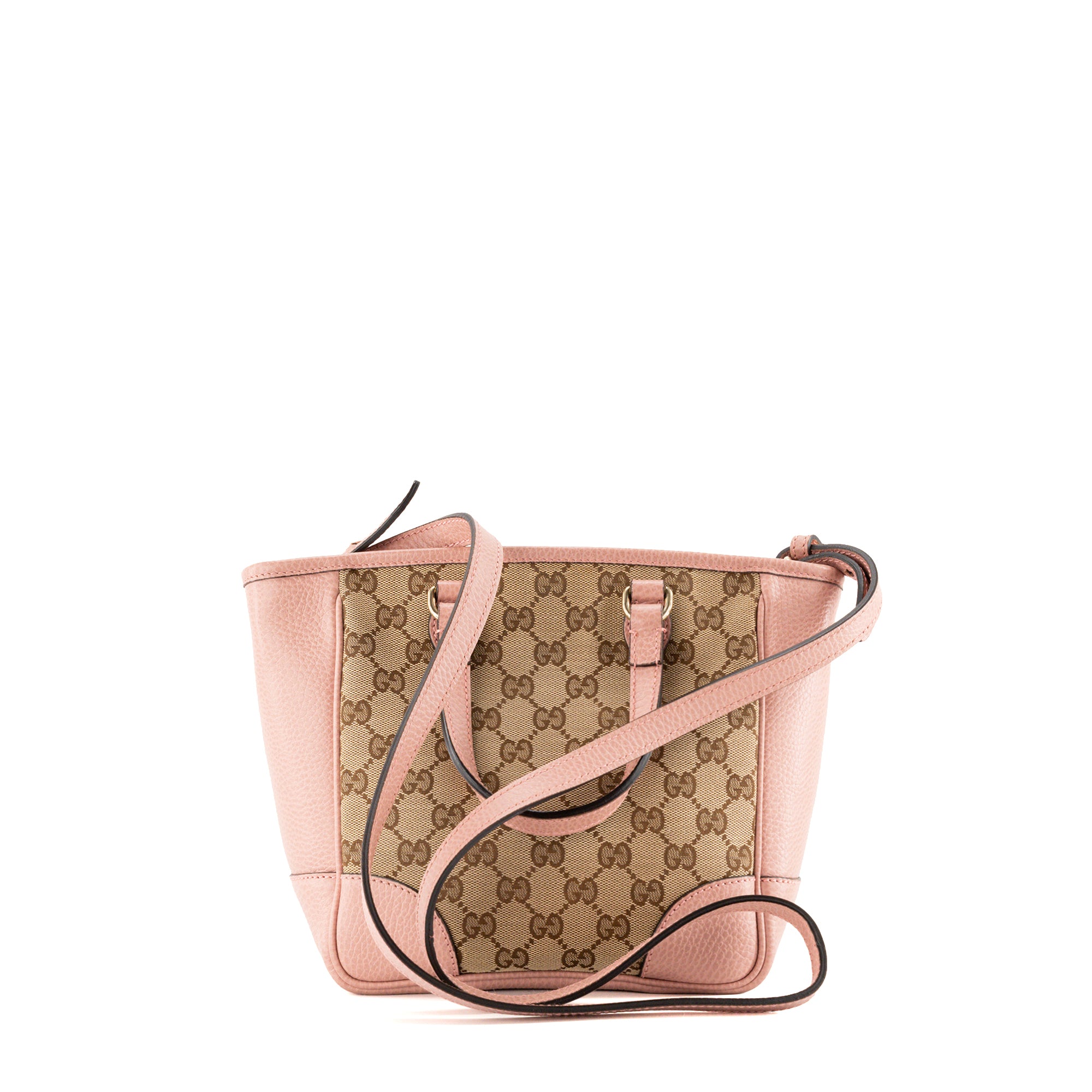 GUCCI - Sac à bandoulière Bree Gucci en toile monogrammée marron et cuir grainé rose