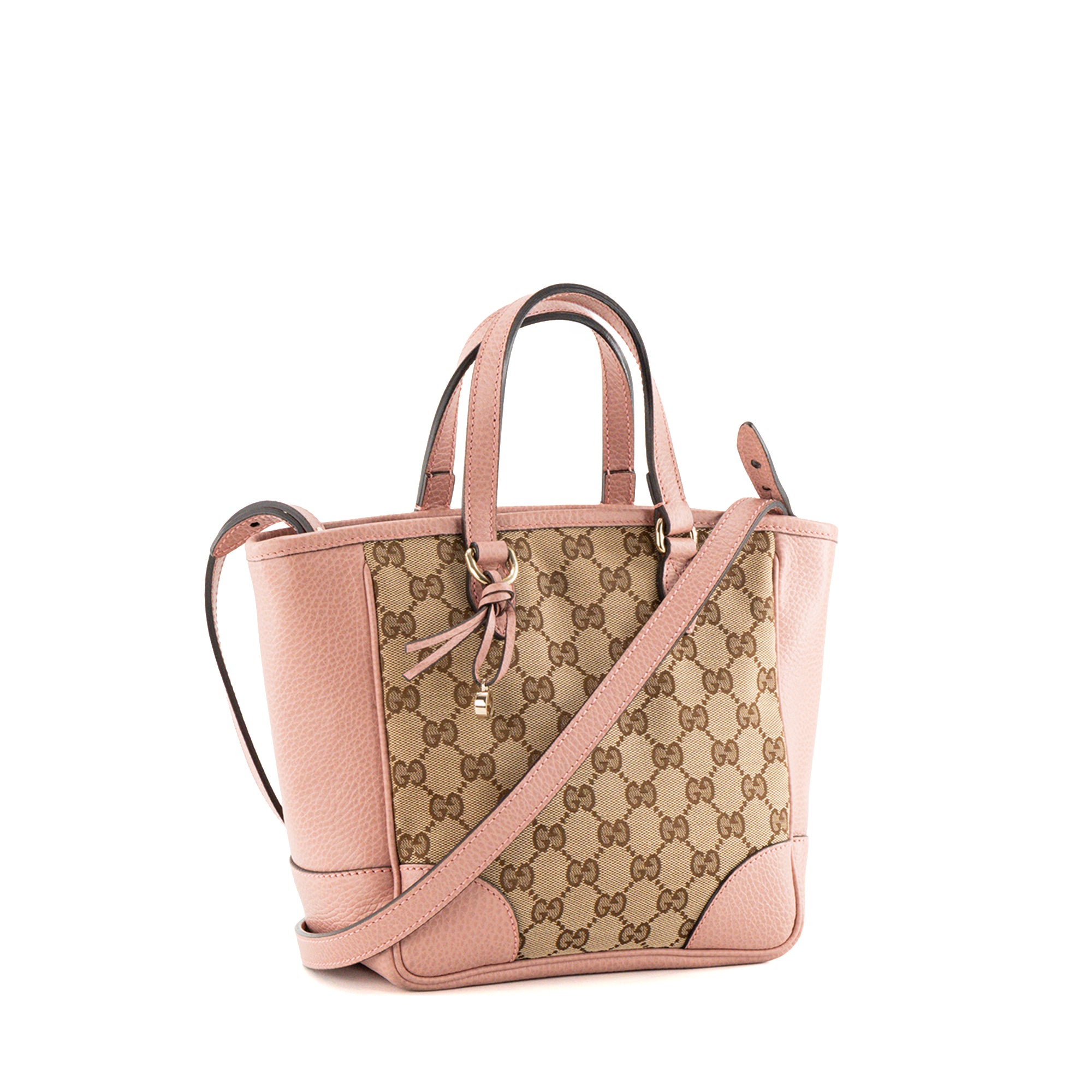 GUCCI - Sac à bandoulière Bree Gucci en toile monogrammée marron et cuir grainé rose